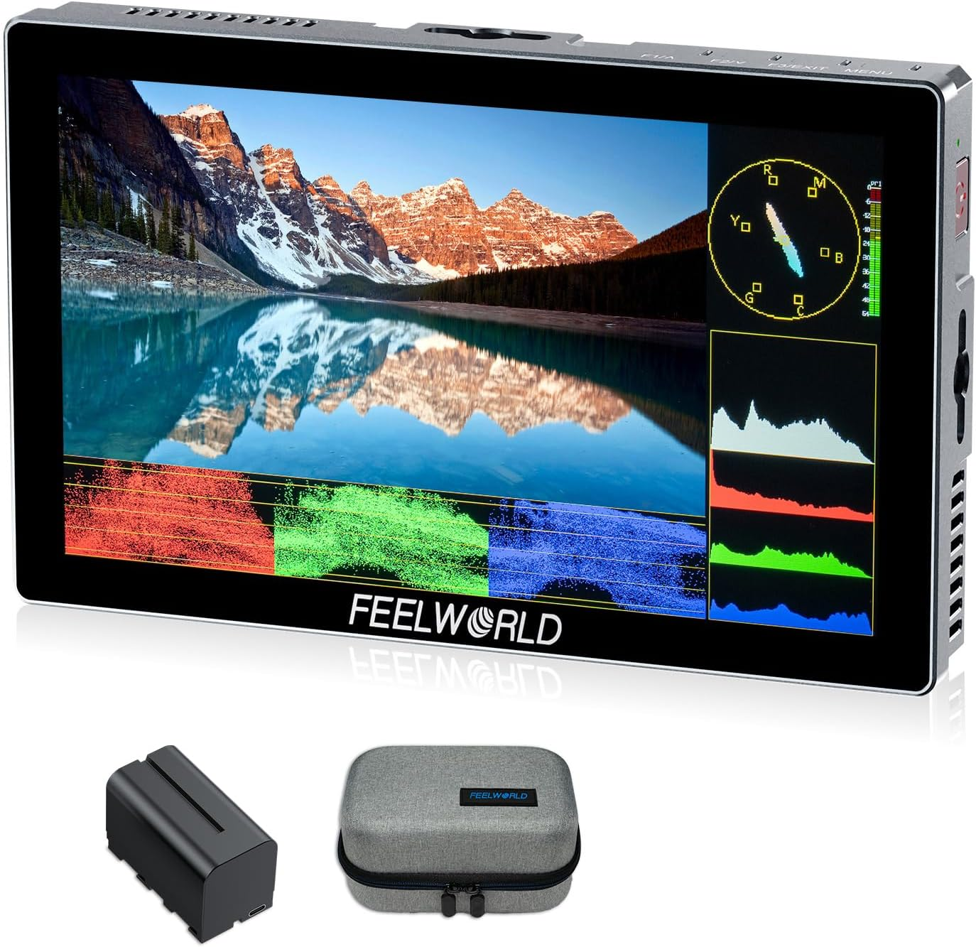 FEELWORLD P6X 5.5 Inch 1000Nit Aluminium Camera Field DSLR Monitor with F750 4400Mah Battery and Bag Touchscreen High Brightness Portable Waveform HDR 4K HDMI Input and Output 3D LUT Out Weight 249G image number 4