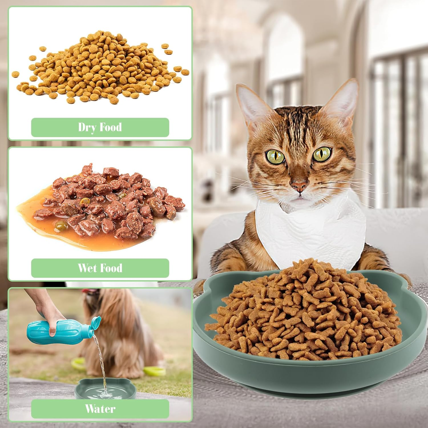 Cat Bowl, Flat Cat Bowl, Cat Feeding Bowl, Flat Cat Bowl, Silicone Bowl, Cat Drinking Bowl, Cat Bowl, Cat Food, Water Bowl for Dogs, Cats, Rabbits image number 6