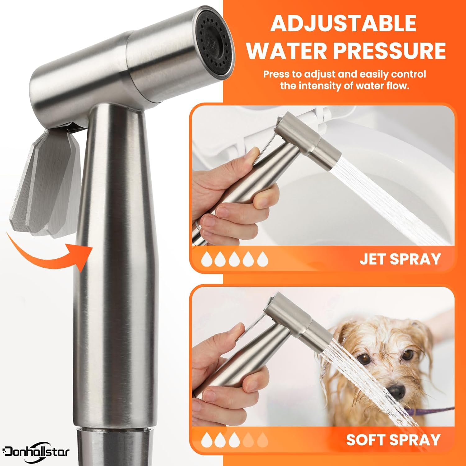 Toilet Spray Gun Handheld Bidet Sprayer,For Water Pressure Jet Spray Muslim Shower for Feminine Washstainless Steel Muslim Shower Toilet Bidet Cloth Diaper Sprayer Set 3-Year Quality Assurance image number 2