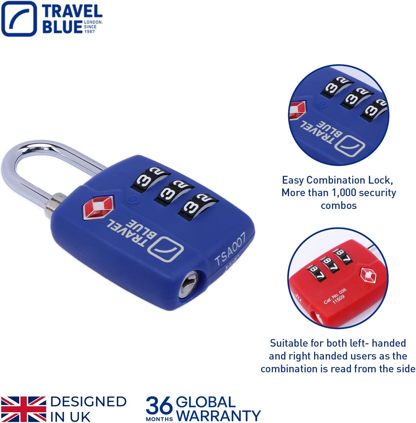 Travel Blue Combination Locks (TSA Classic, Blue, Single) image number 5