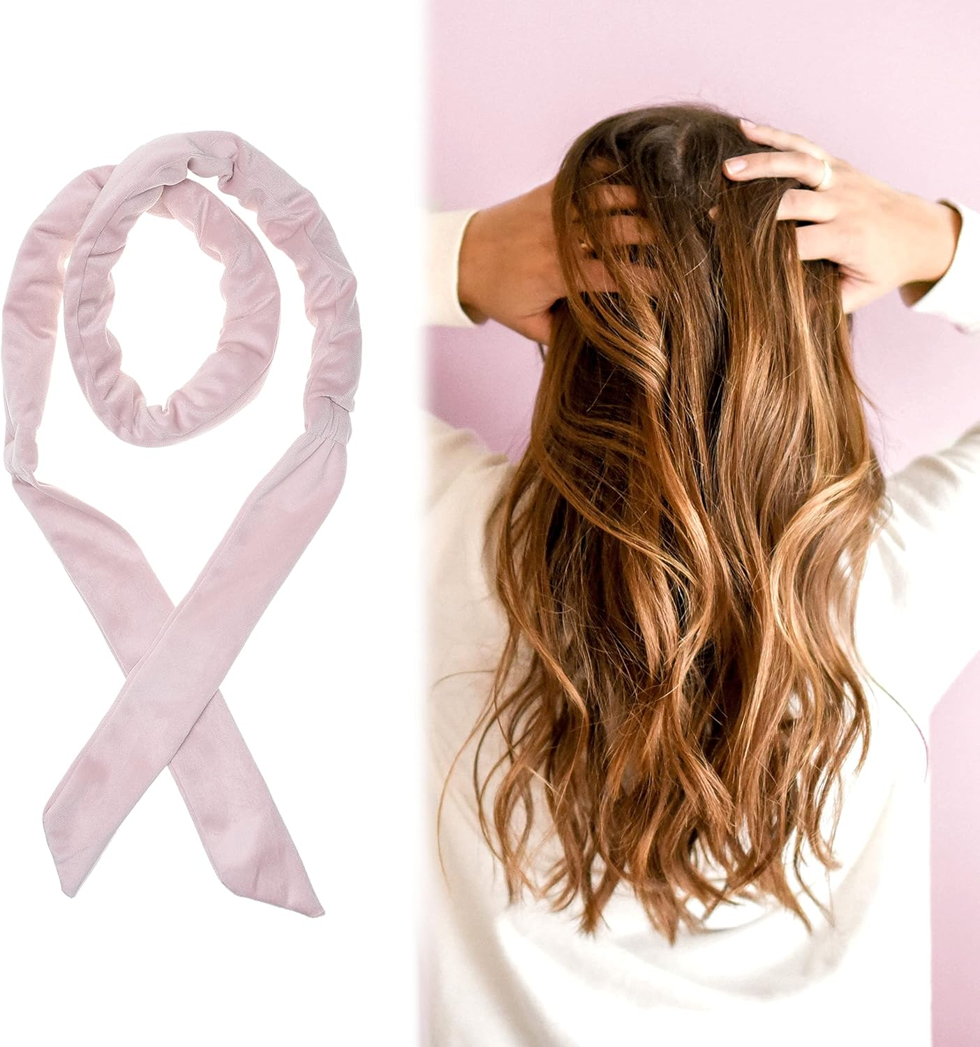 Eco-Fused No Heat Hair Curler Headband Set - Long Velour Hair Wrap Curling Ribbon You Can Sleep in - Soft Heatless Styling Tool Kit - Comes with Hair Clip and Scrunchies - for Women Girls