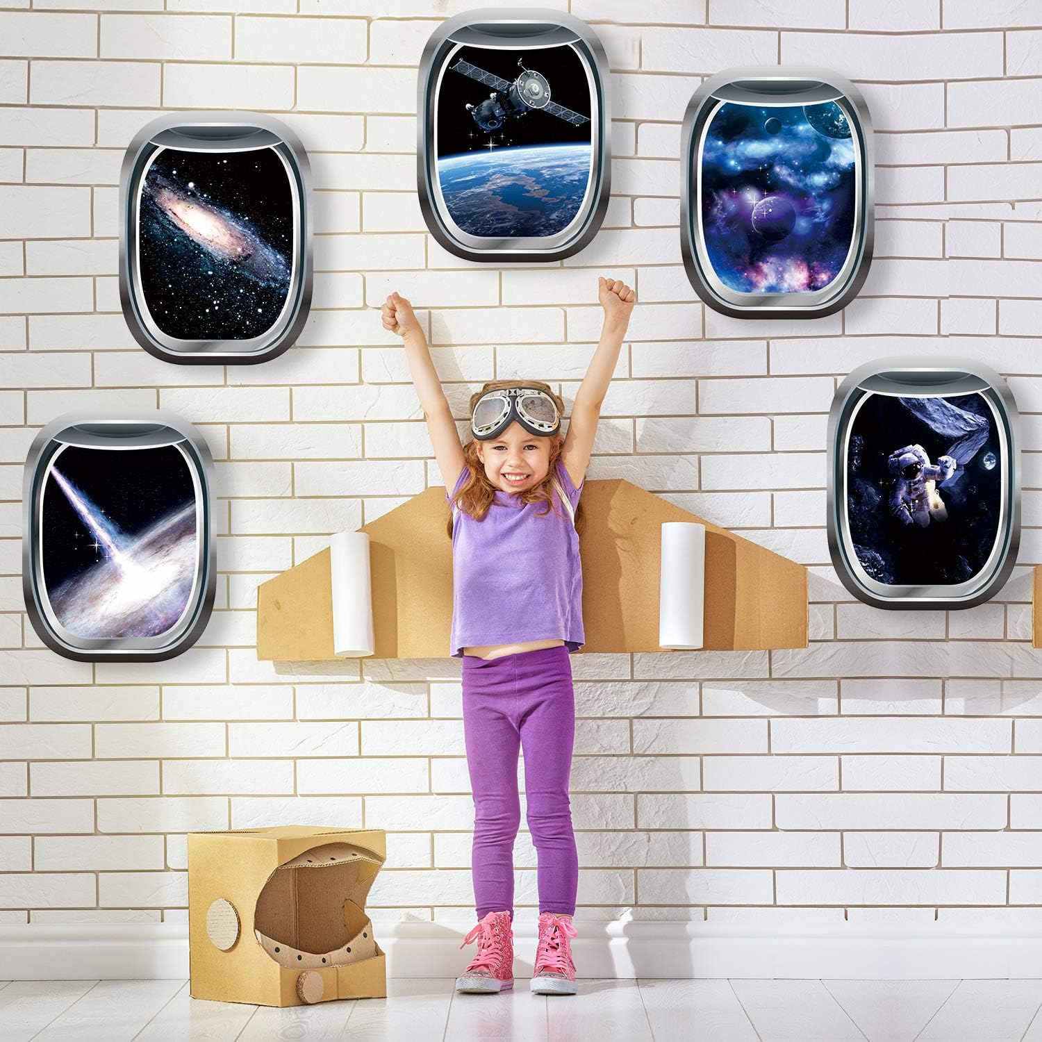 Blulu 6 Pieces Space Capsule Window Wall Poster Outer Space Decor 3D Astronaut Outer Space Poster Mural Wall Decoration Kids Nursery Bedroom Space Posters Decor, 16 X 12 Inch image number 5