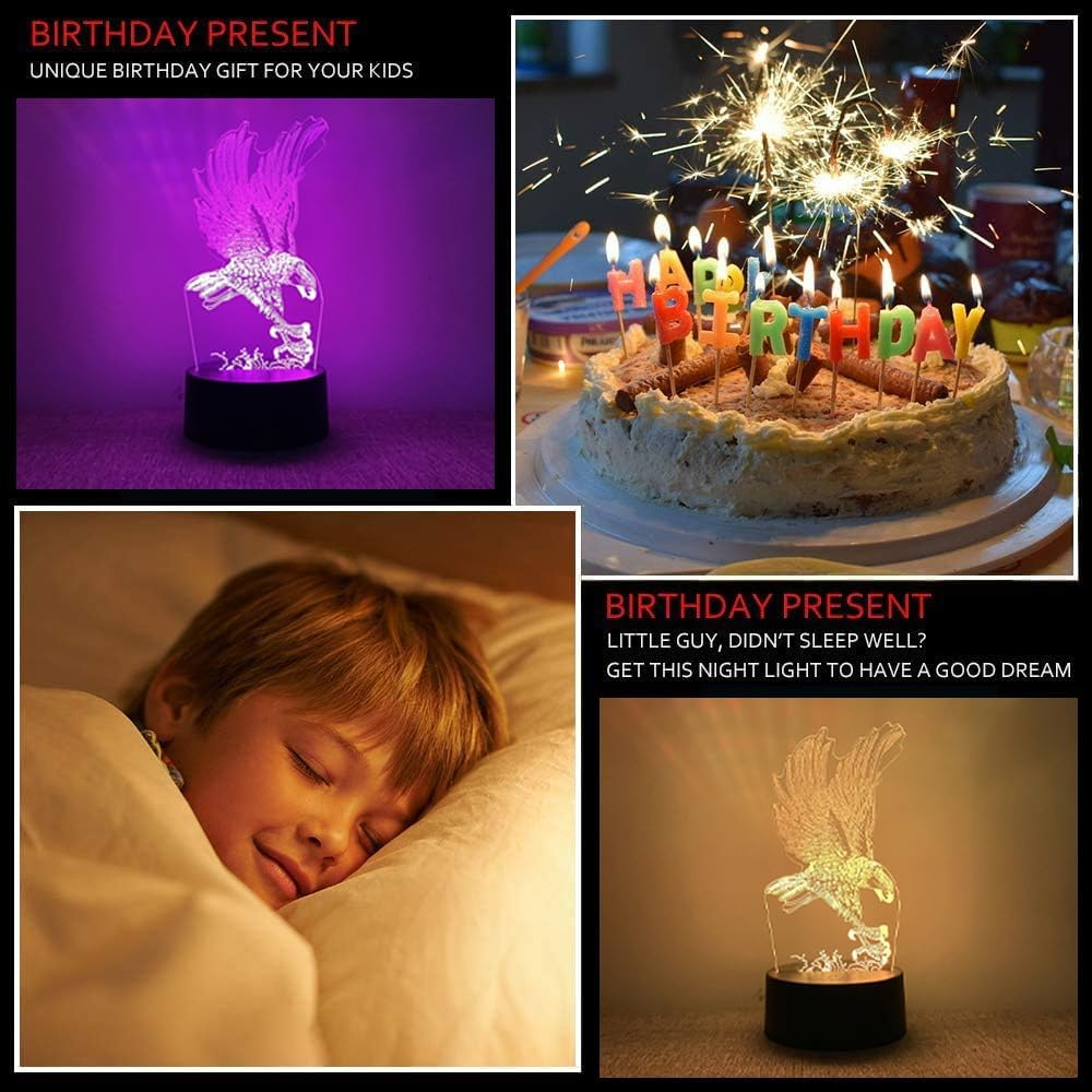 Eagle Lamp, 3D Night Light Children with Colour Changing, Intelligent Touch Eagle LED Animal Lamp with 7 Colours, a Gift for Girls and Boys