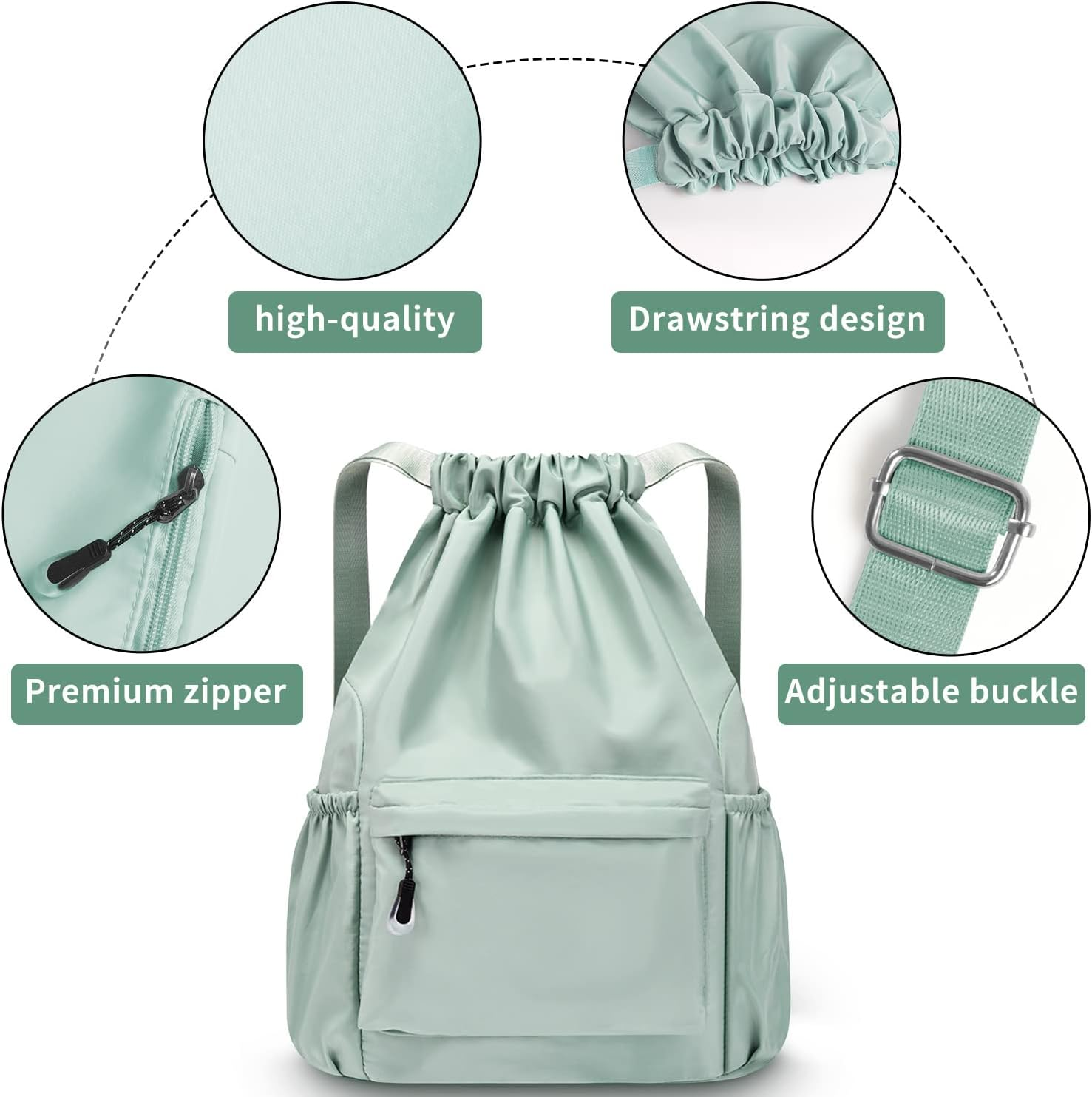 INONIX Large Capacity Folding Travel Drawstring Backpack Sports Gym Bag for Women Men Children Large Size with Zipper Bottle Pockets image number 6