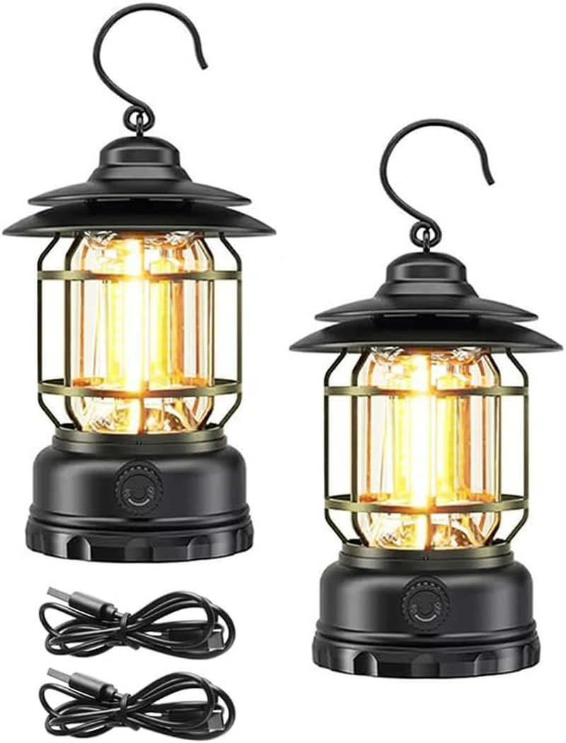2PACK Rechargeable Camping Lanterns, Portable LED Tent Light with Stepless Dimming, Waterproof Vintage Design, 360&deg; Illumination, USB-C Fast Charging, Indoor & Outdoor Decor image number 2