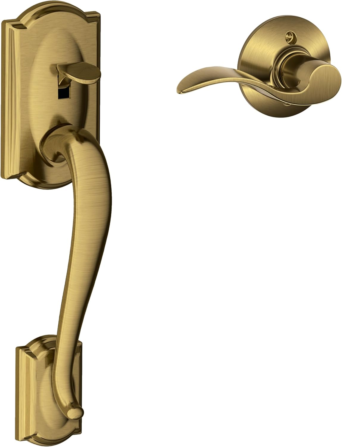 Schlage Camelot Front Entry Handle Accent Right-Handed Interior Lever (Antique Brass) FE285 CAM 609 Acc RH