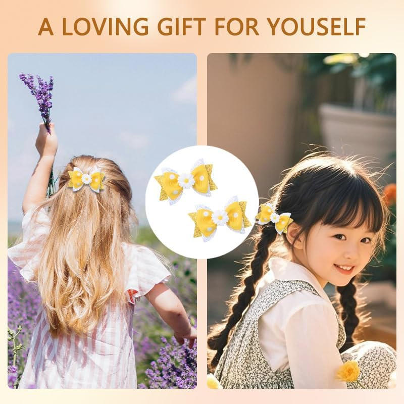 Daisy Bows for Girls Flower Hair Bow Clip Yellow Hair Accessories for Flower Girl Sweet Hairpin Daisy Lover Barrettes for Teens Alligator Clips - Daisy image number 3
