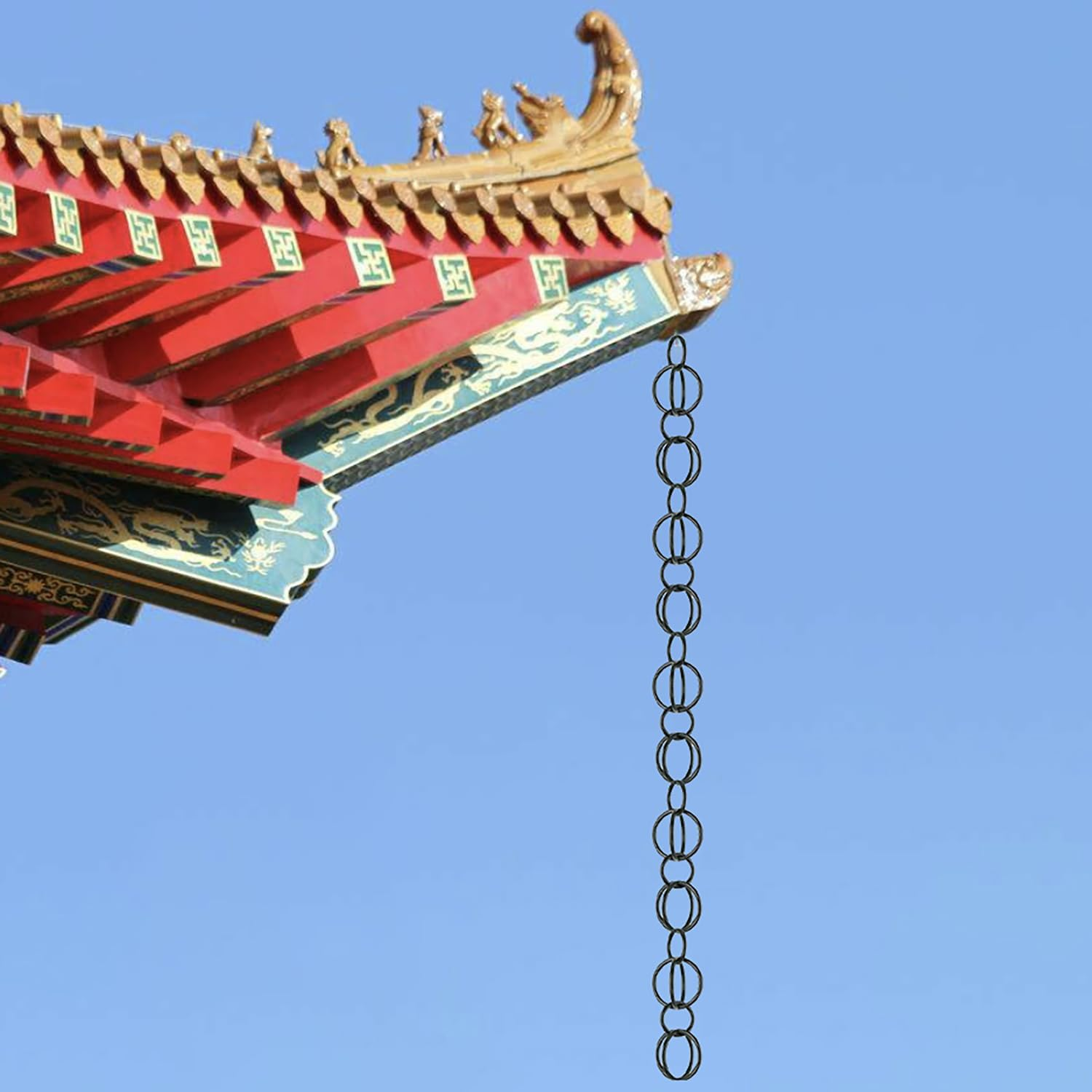 Dftdfyxyrain Chain Outdoor Rain Chains Aluminum Rain Chain Mill Finish Aluminum Gutter Adapter Downspout Catcher Water Feature or Downpipe for Eaves Drainage,Outdoor Decor,Black,2.6M(8.5Ft) image number 3