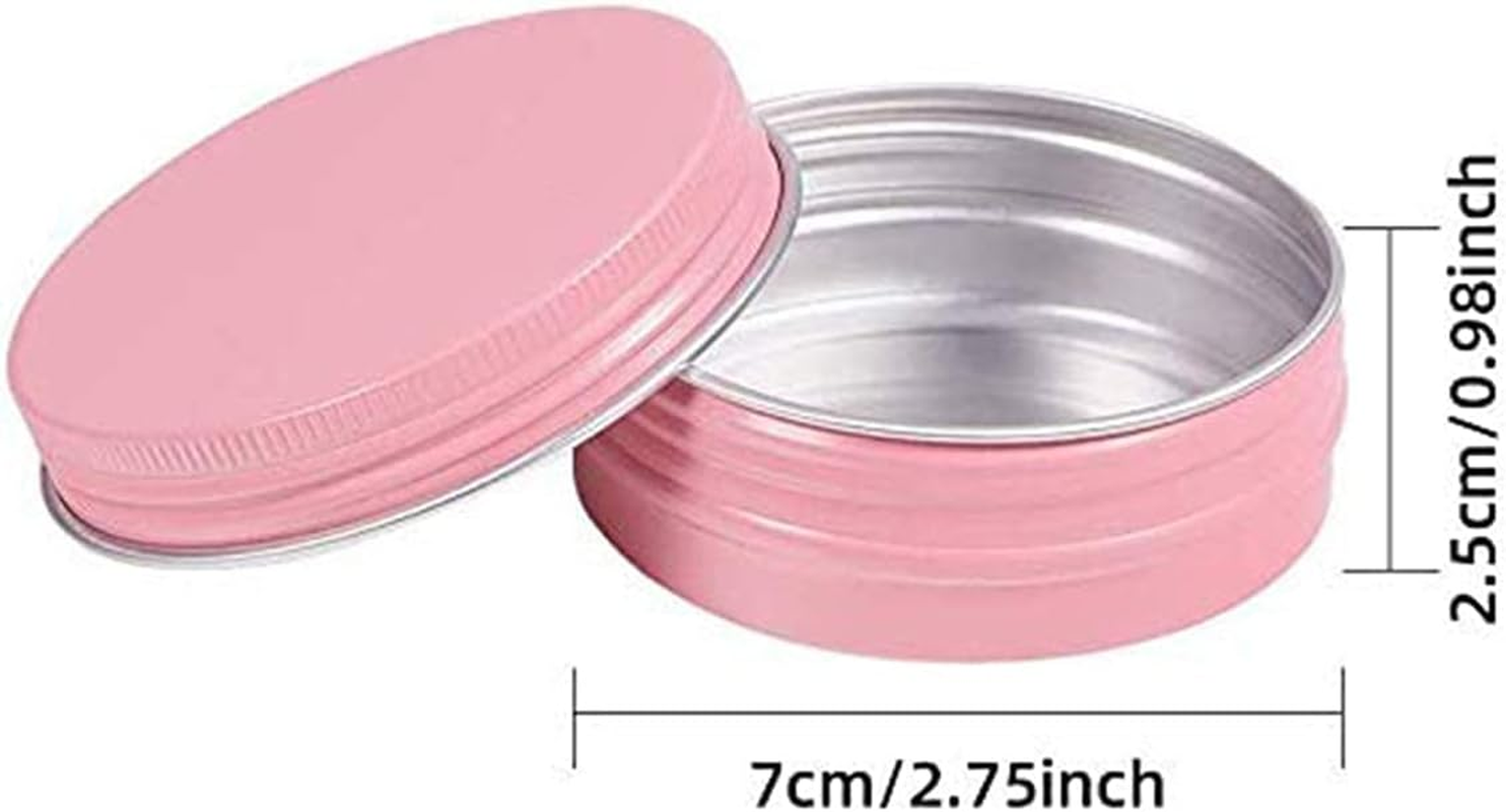 12 Pack 2 Oz/60Ml Pink Aluminum Tin Cans Screw Top round Metal Steel Tins Empty Lip Balm Tin Jars Travel Cosmetic Sample Containers for Tea Salve Spice Candies(60G) image number 6