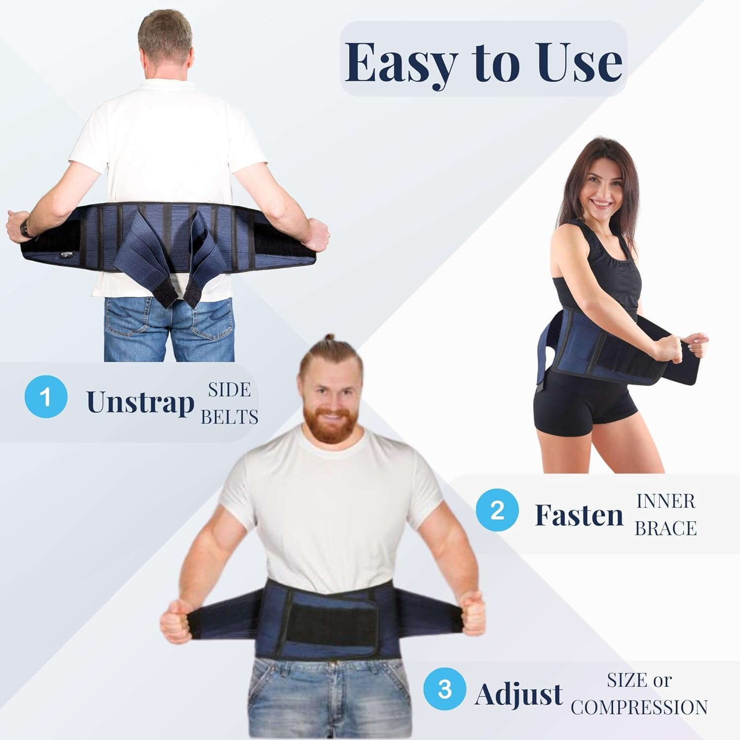 AVESTON Back Support Lower Back Brace for Back Pain Relief: Thin Breathable Rigid 6 Ribs Adjustable Lumbar Support Belt for Men/Women Keeps Spine Straight and Safe (Large) image number 3