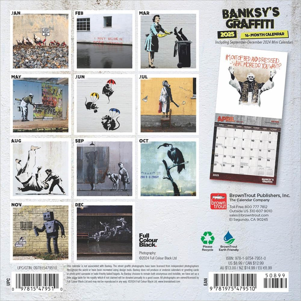 Banksy'S Graffiti OFFICIAL | 2025 7 X 14 Inch Monthly Mini Wall Calendar | Plastic-Free | Browntrout | Drawings Street Art Design image number 6
