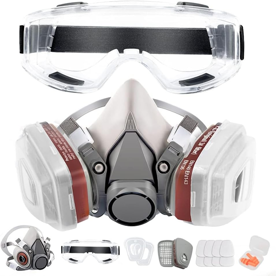 Respirator Reusable Half Face Cover MAHYQGE Gas Mask with Safety Glasses, Filters for Painting, Chemical, Organic Vapor, Welding, Polishing, Woodworking and Other Work Protection image number 2