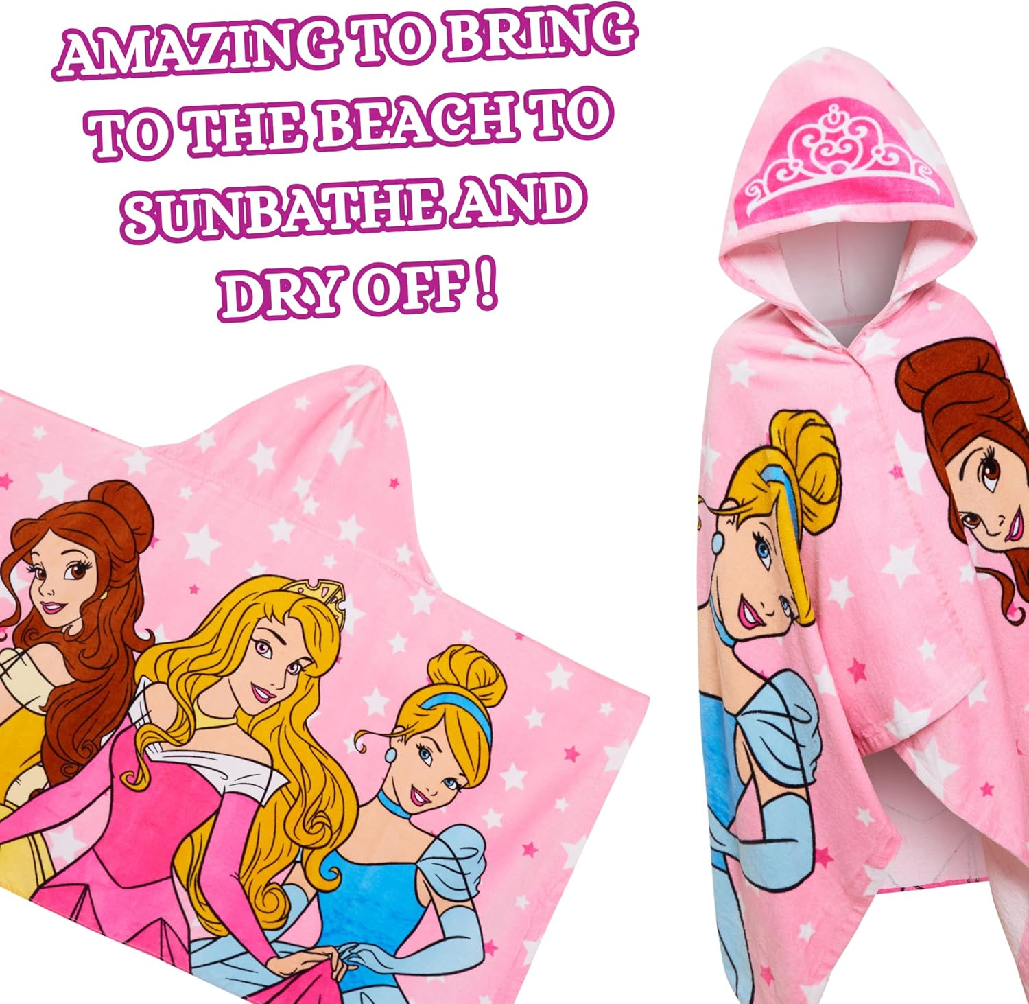 Disney Kids Princess Hooded Towel 100% Cotton Girls Poncho Large Childrens Bathtowel Beach Pool Warm Wrap Swimming Changing Cover Up image number 6