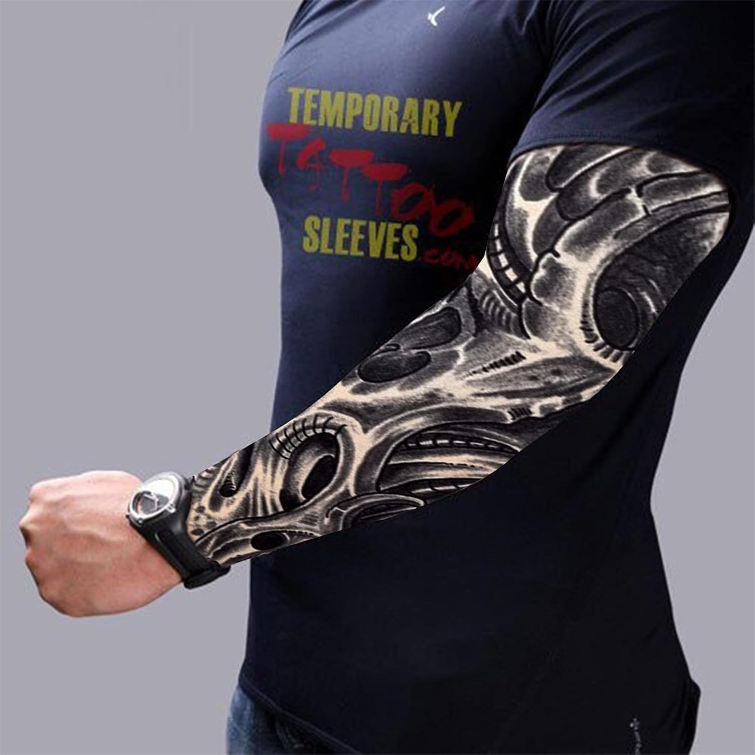 10 Pcs Fake Tattoos Sleeves for Men,Art Arm Fake Tattoo Sleeves Cover for Men/Women, Nylon Elastic Arm Temporary Tattoos Halloween Carnival Festivals Tattoo Hip Hop Accessories Sun Block Sleeves, image number 5