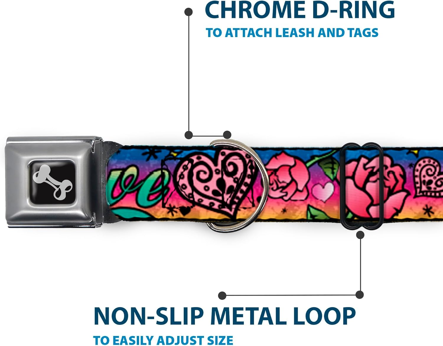 Buckle-Down Seatbelt Buckle Dog Collar - Love Love Purple - 1.5" Wide - Fits 18-32" Neck - Large image number 5