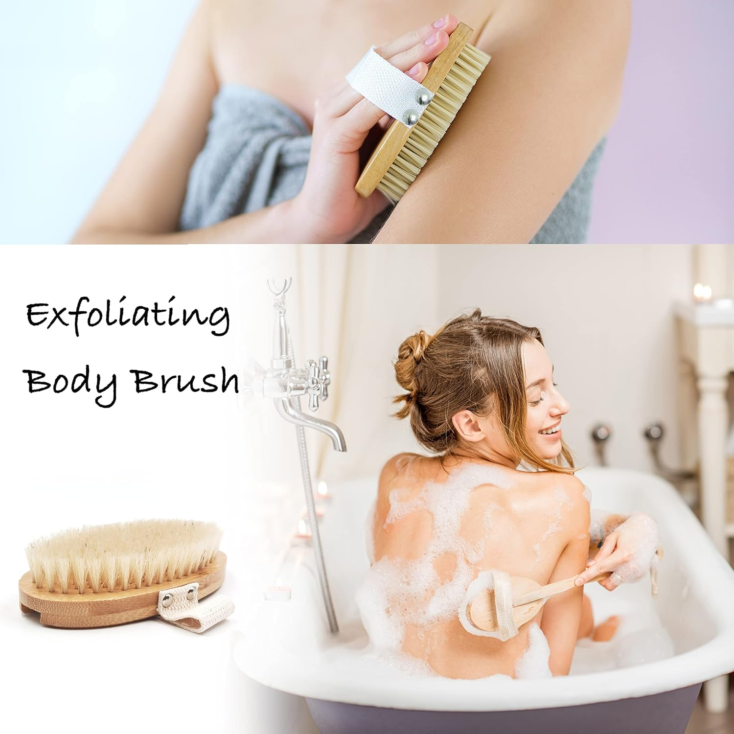 All Natural Soap and Dry Brushing Body Brush Gift Set for Lymphatic Drainage | Boar Bristle | Exfoliating Shower Brush, Facial Cleansing Brush, Massager Brush Cellulite | Face Beauty Bar, Loofah Soap image number 1