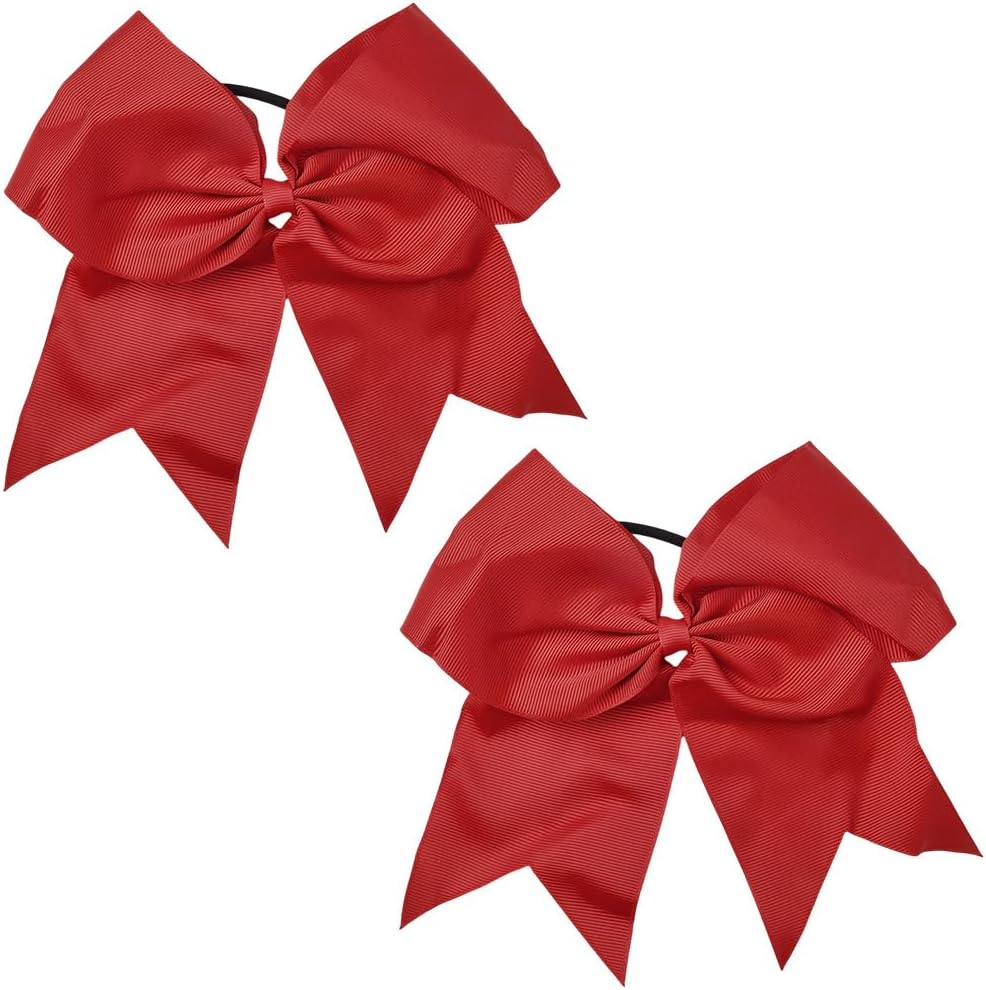 SUNNYCLUE 1 Box 2Pcs 7" Red Cheer Hair Bow Bowknot Ponytail Holder Large Conquette Cheerleading Big Elastic Band Ribbon Bowtie Hair Bows for Women Softball Football Sports College Competition Supplies image number 4