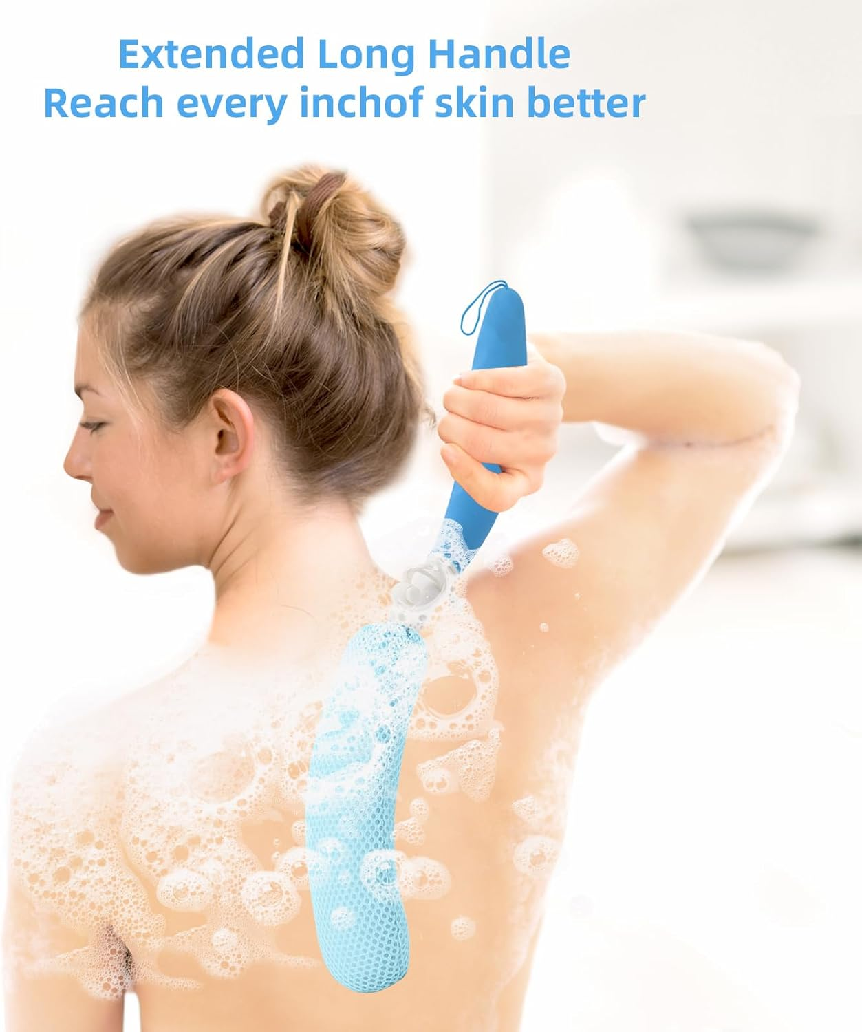 Leetye Mei Long Handled Shower Brush, Non-Slip Long Handle Bath Brush, Back Body Brush Gentle Exfoliating and Lather Well Deep Cleansing Long-Lasting for Body image number 5