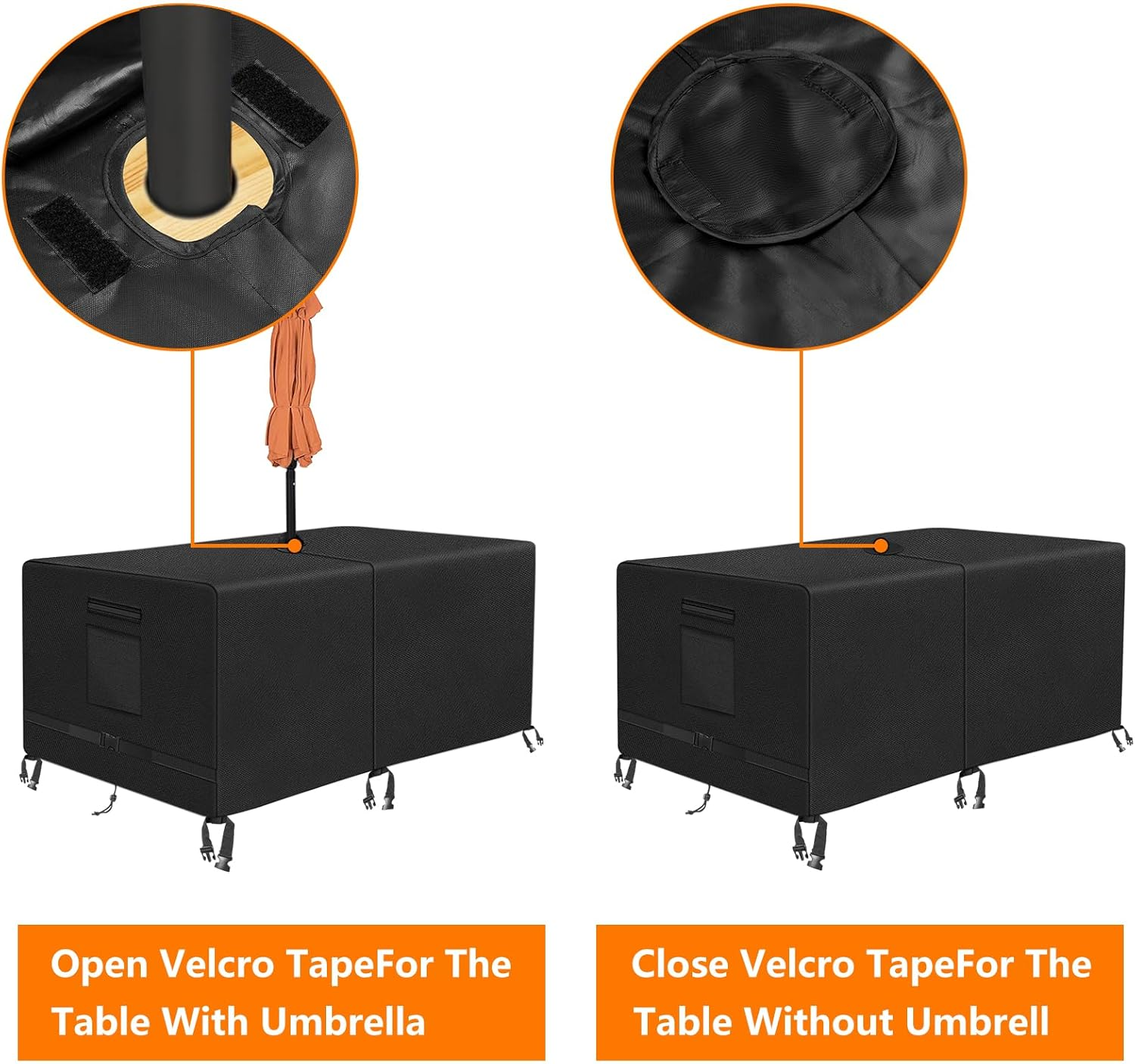 Kovshuiwe Rectangle Patio Table Cover with Umbrella Hole Heavy Duty Waterproof 600D Oxford Fabric Outdoor Lawn Patio Furniture Covers (Square-108"Lx 82"W X 23.6"H) image number 4