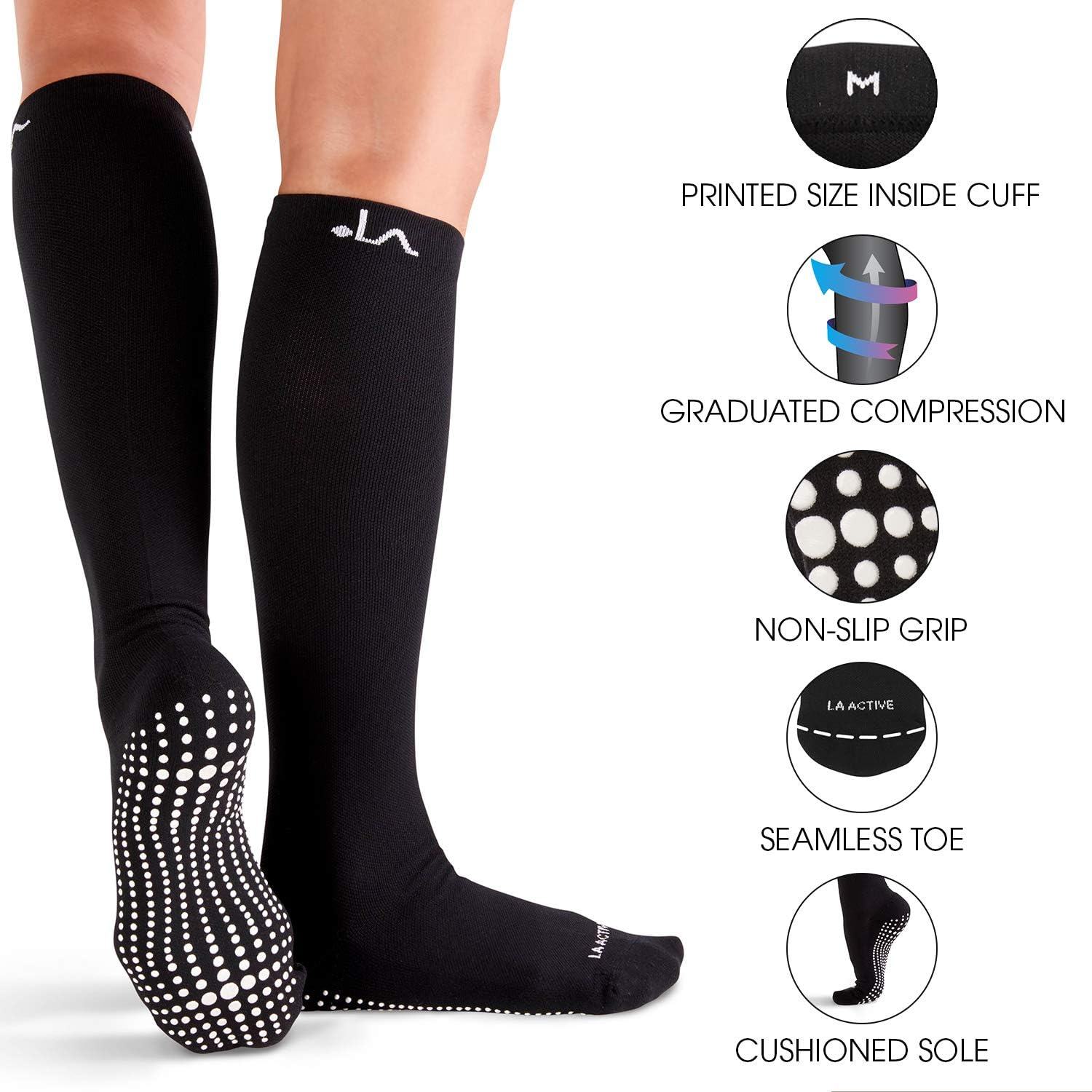 LA Active Non-Slip Compression Socks - 20-30Mmhg - Knee-High anti Skid Stockings for Women & Men image number 5