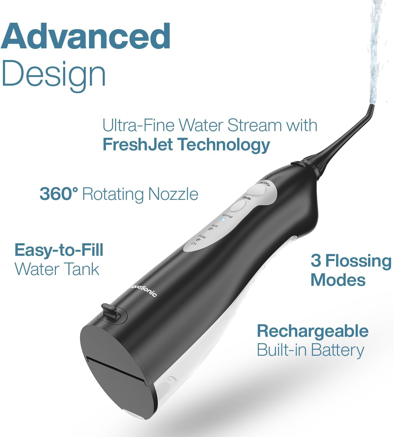Aquasonic Aqua Flosser - Cordless Rechargeable Water Flosser for Teeth - Waterproof, Portable Oral Irrigator for Dental Cleaning with 5 Jet Tips &ndash; Braces Home Travel image number 1