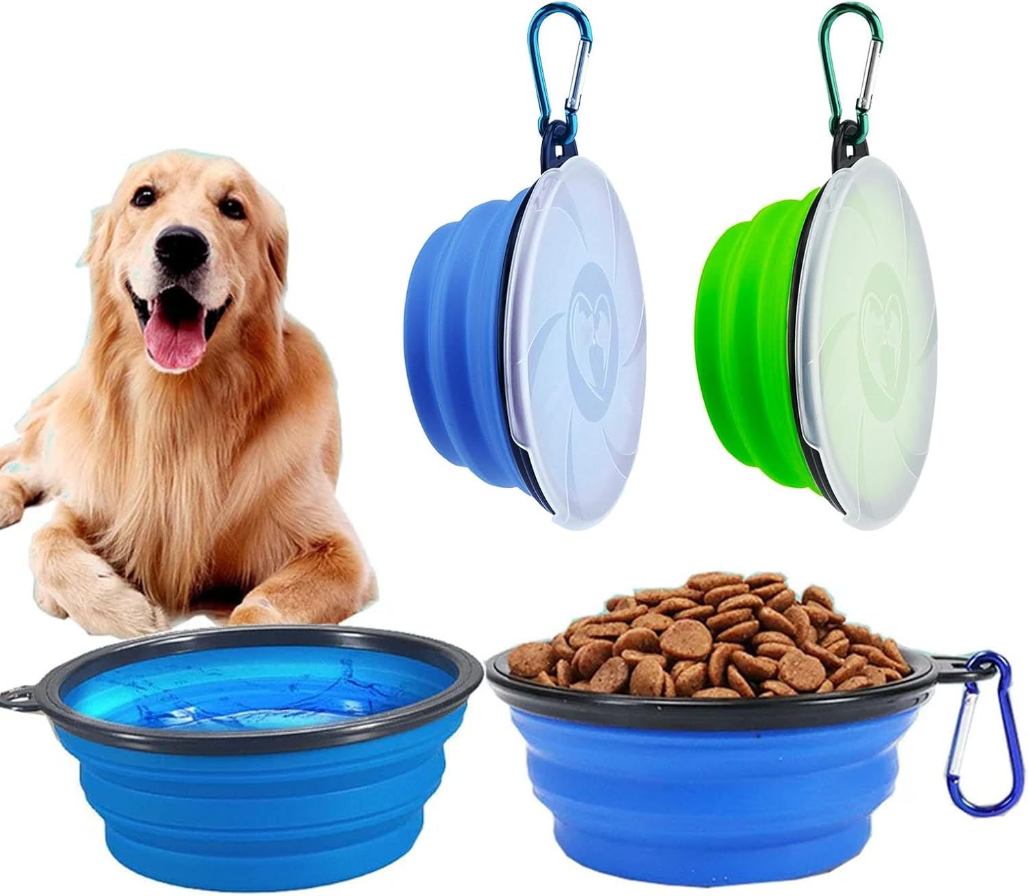 Foldable Dog Bowl, 2 Piece Dog Bowl with Lid, Foldable Dog Bowl for on the Go, 350 Ml Foldable Dog Bowls, Foldable Travel Bowls, Portable Silicone Feeding Bowl, Dog Bowl