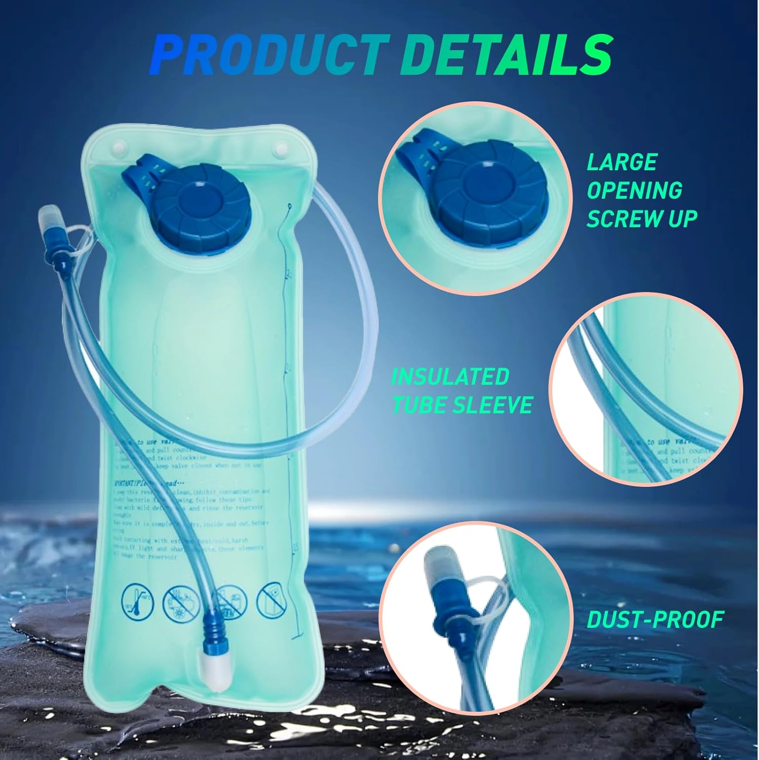 Premium 2 Liter Hydration Bladder, Upgraded Leak-Proof Water Reservoir for Backpack, Bpa-Free Hydration Pack for Outdoor Adventures, Hiking, Running, Climbing & More image number 4