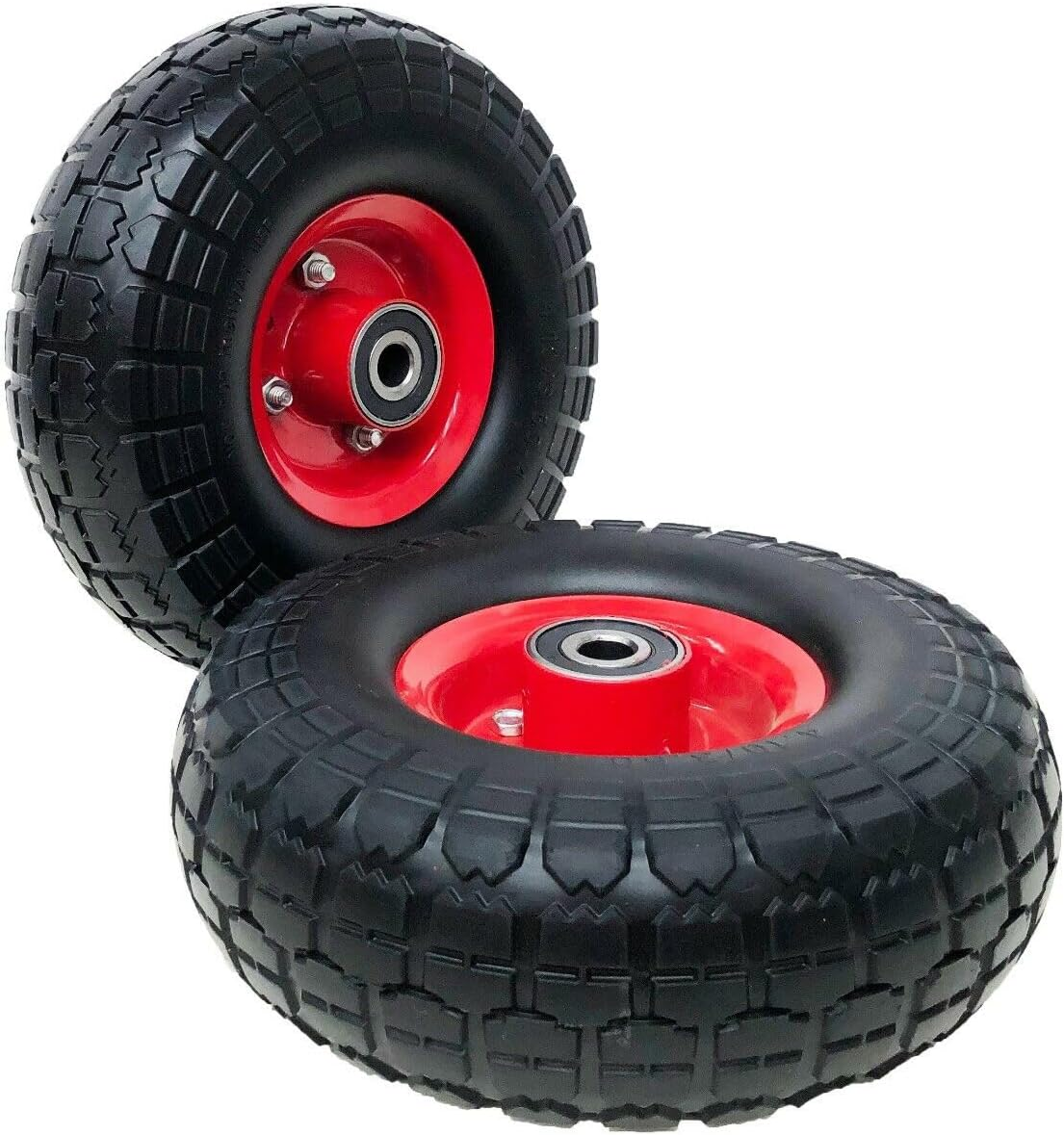 2PCS 4.10/3.50 16MM/19MM/20MM Bore Double Hub Solid Tyre Wheels - Puncture Proof 10" Wheelbarrow Wheels (Max 120KG Load Each) with Ball Bearing Technology (20MM BORE)