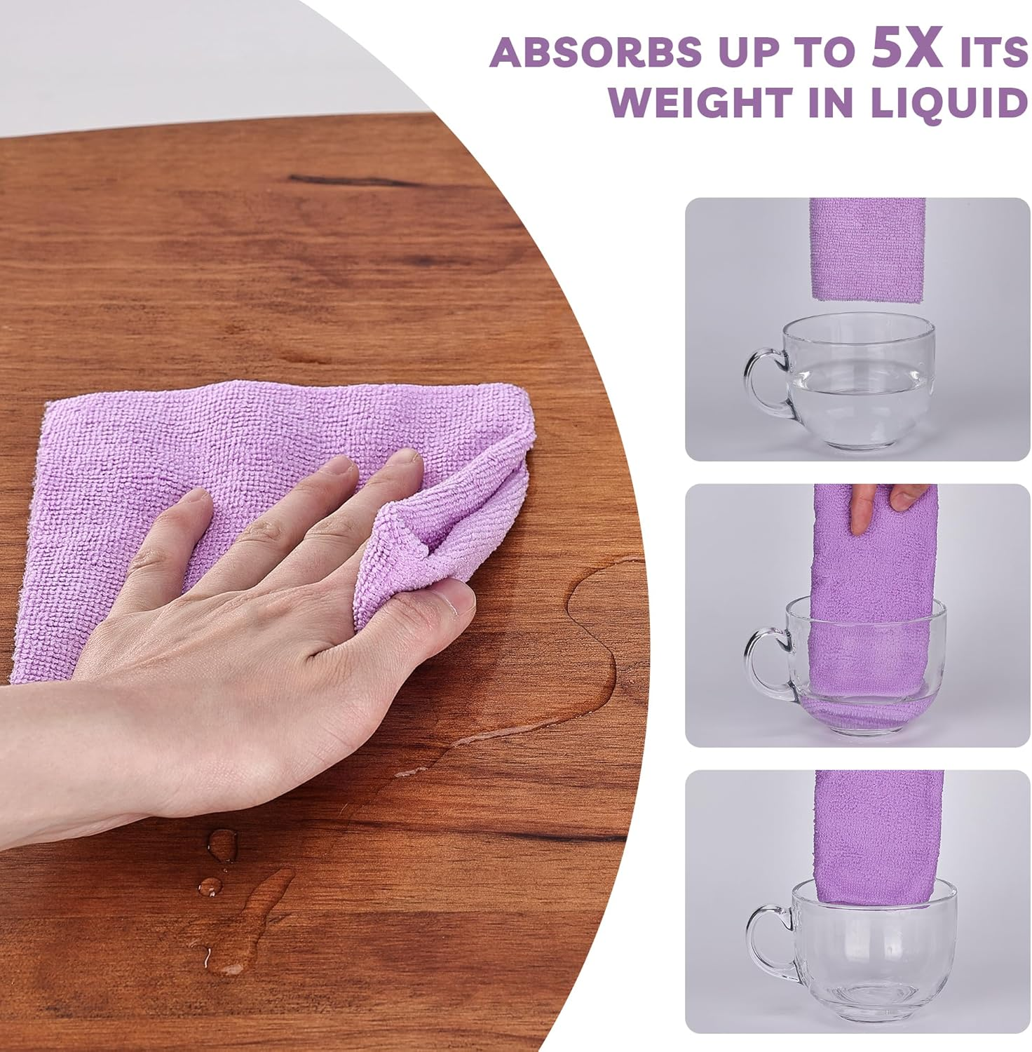 Socrates Microfiber Cleaning Cloth Roll &ndash; 50 Tear-Away Microfibre Cloth Sheets, Ultra-Absorbent, Reusable, Washable, Quick-Dry Microfibre Towels for Kitchen or Car in (Purple) image number 1