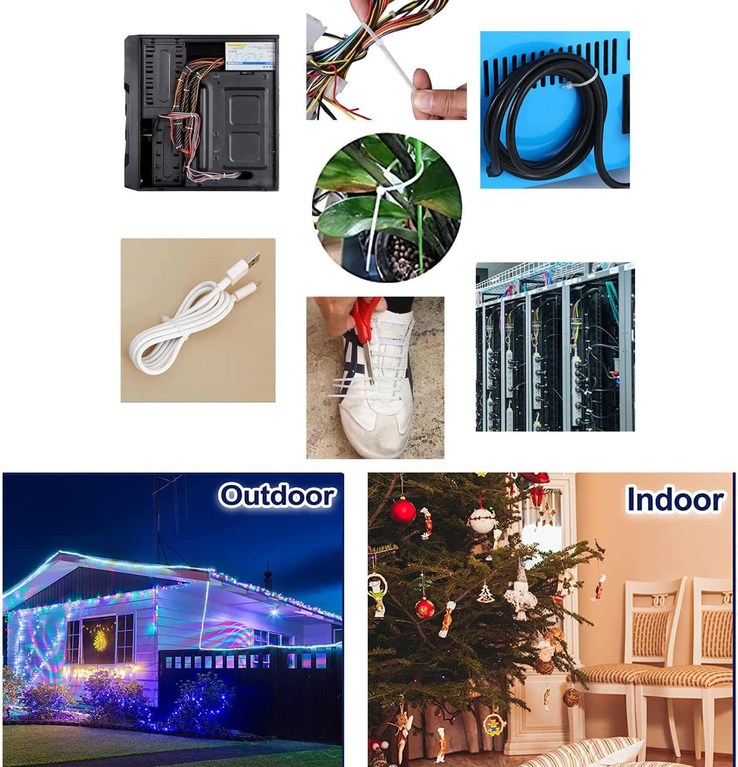 300Pcs Heavy Duty Zip Ties, White Nylon Self-Locking Cable Ties, High-Strength Assorted Sizes for Outdoor & Indoor Use (4"+6"+8") image number 4