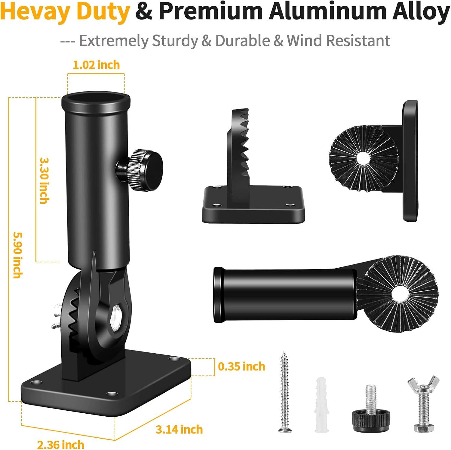 Flag Pole Holder Brackets, 1" Flag Pole Mounting Bracket with Hardwares for House Wall Porch, 1" Inner Diameter, 180&deg; Adjustable Multi Positions, Aluminium Alloy(1 Pack Black, Multi-Positions) image number 5