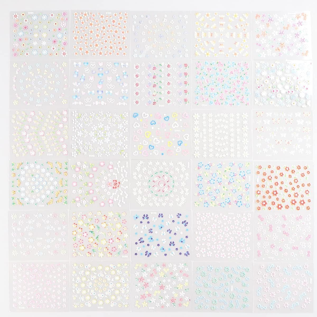 30Sheets Colorful Flower Nail Art Stickers 3D Self Adhesive Nails Decals Nail Art Supplies Colorful Flower Stickers Daisy Floral Bow Tie Heart Nail Designs Manicure Tips Nail Decoration image number 2