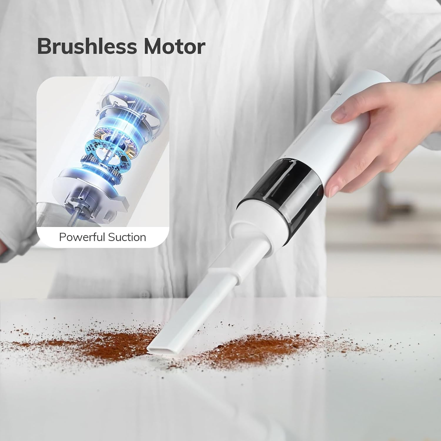 MIUI Handheld Vacuum Cleaner 10000PA Cordless Handheld Vacuum Brushless Motor Blow & Suction 2 in 1 Mini Hand Held Vacuum with Type-C Fast Charging 0.8Lb Light Weight for Car,Home,Office, Pet, White image number 6