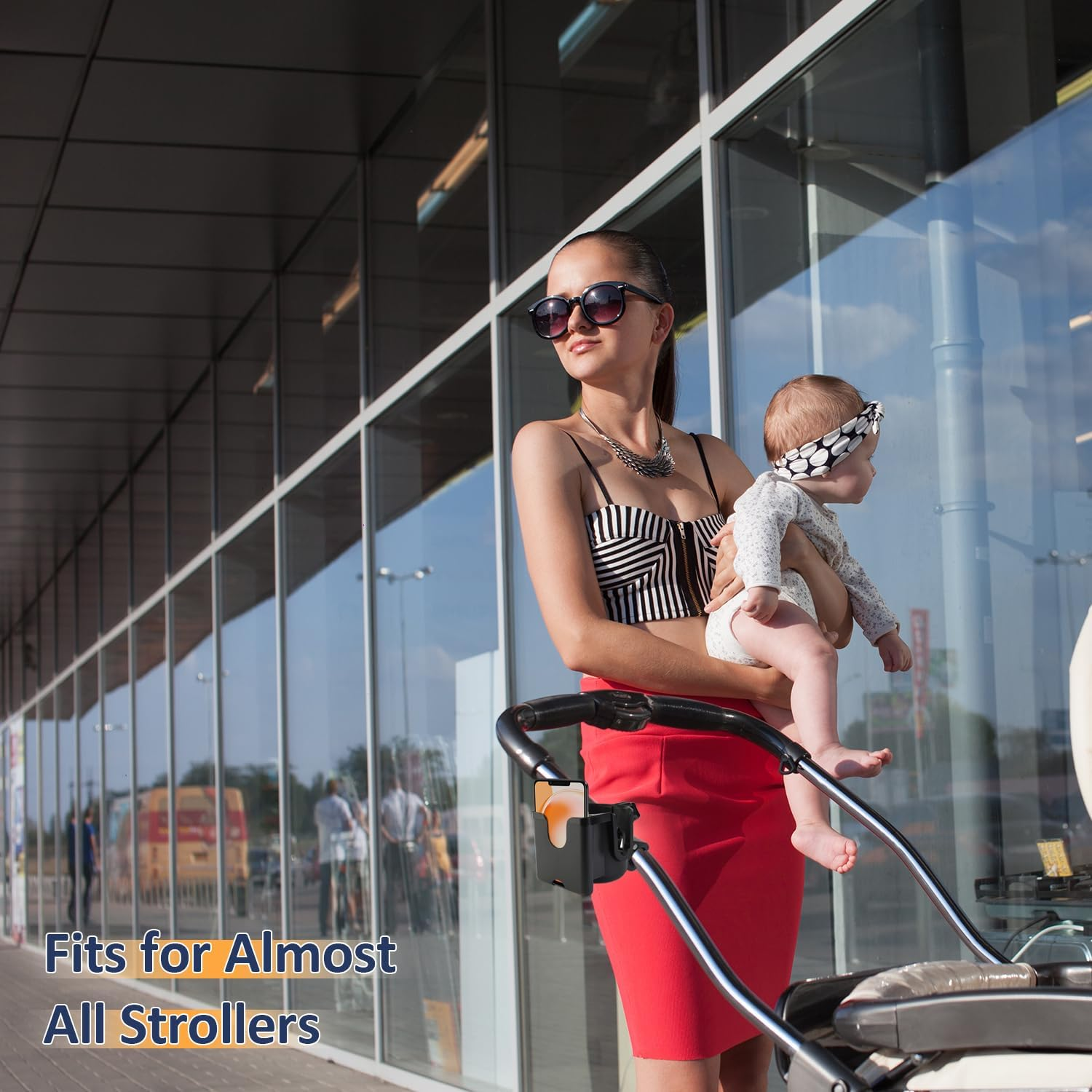 Universal Stroller Cup Holder with Phone Holder, 360&deg;Rotatable Bottle Holder with Strong Clip, Accessories for Stroller, Bike, Wheelchair, Walker, Scooter image number 6