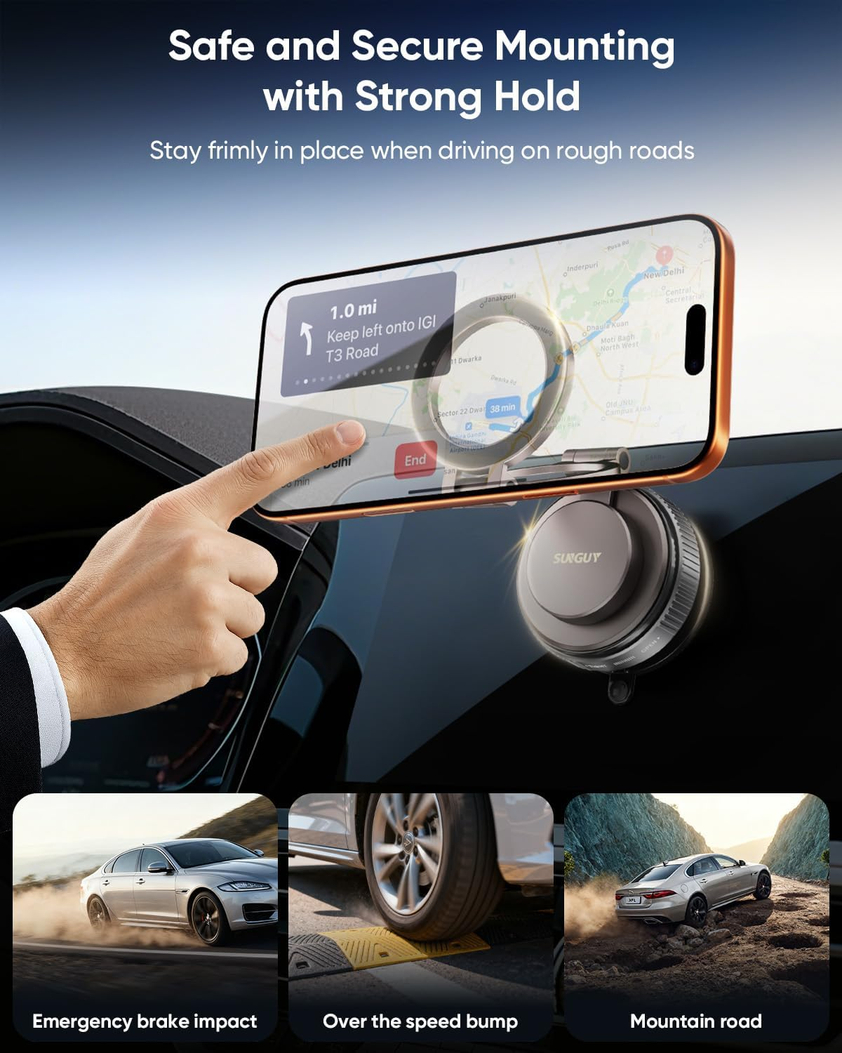 SUNGUY Upgraded 360&deg; Nano Gel Vacuum Magnetic Phone Holders for Your Car Suction Cup Car Phone Mount for Magsafe, Car Phone Holder for Windshield/Gym/Mirror, Cell Phone Car Mount for Iphone&Android image number 2