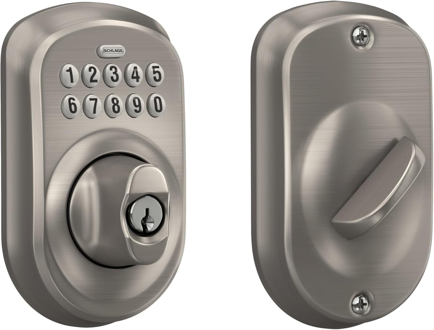 Schlage BE365 Plymouth Keypad Deadbolt, Satin Chrome - Plymouth Keypad, Satin Nickel