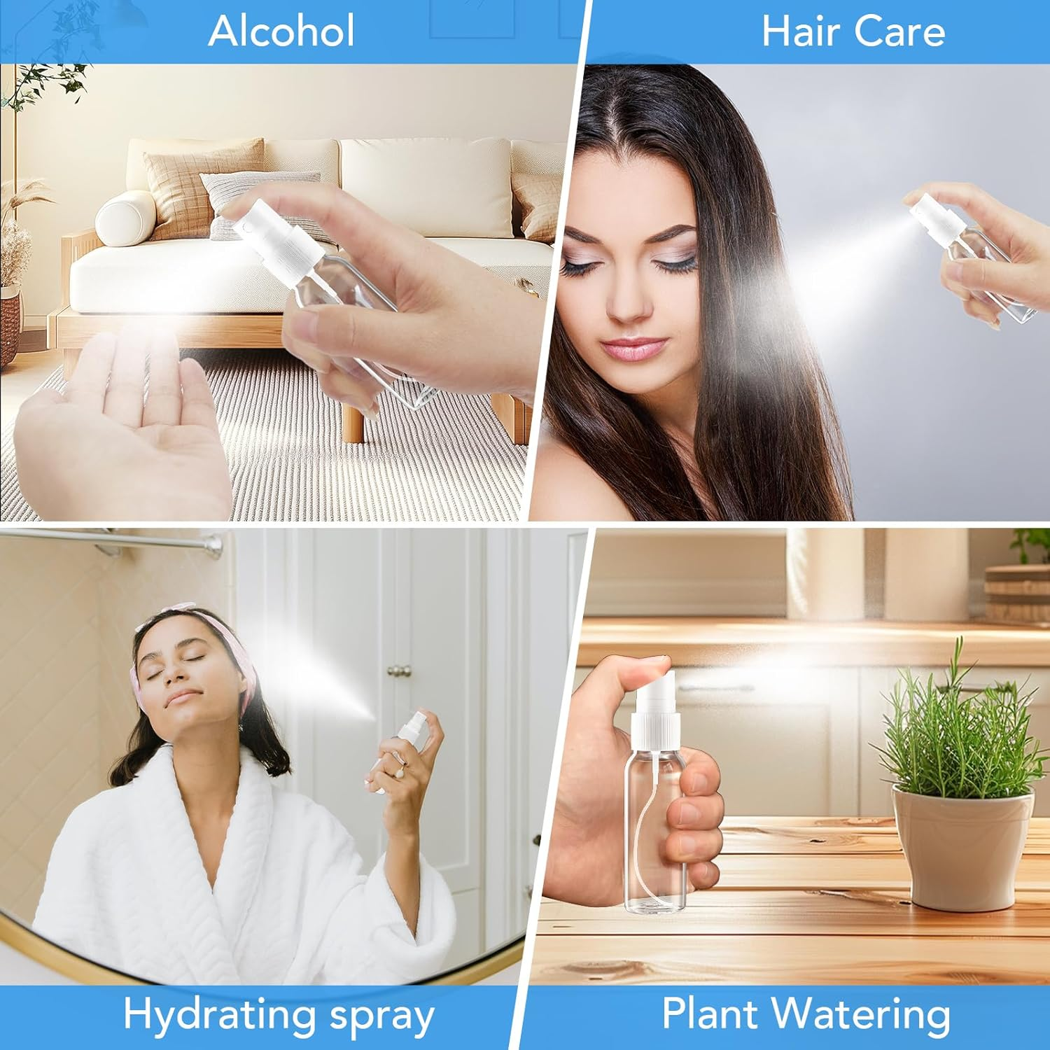 Zoizocp Spray Bottles, 2Oz/50Ml Clear Empty Fine Mist Plastic Mini Travel Bottle Set, Small Refillable Liquid Containers with 2Pcs Funnels and 24Pcs Labels (6 Pack) image number 6