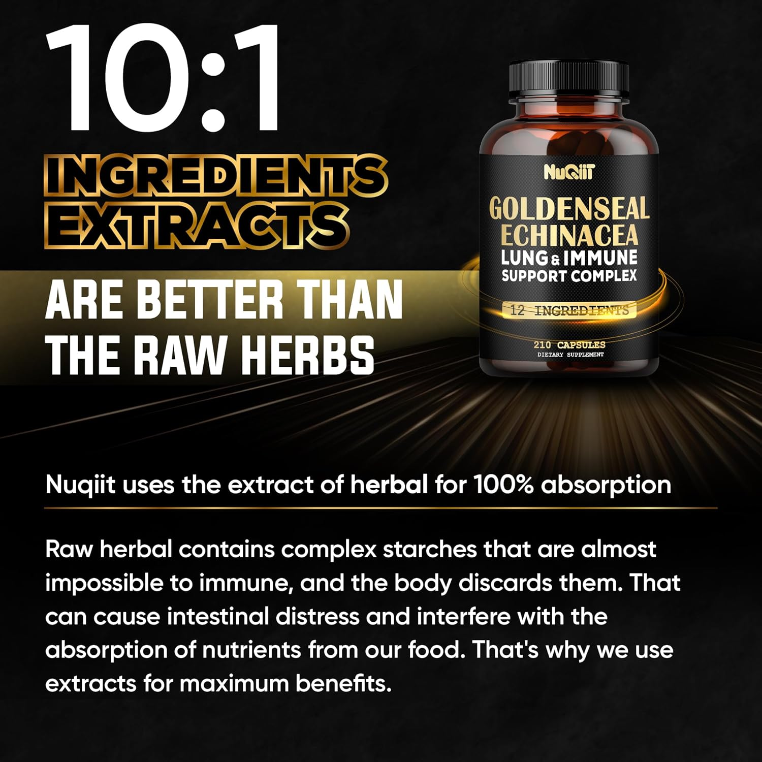 210 Capsules - 1000Mg Goldenseal Root Capsule with Panax Ginseng Root, Bromelain, Immune Support Complex as Elderberry, Garlic Bulb - Digestive Health, Body Balance & More - Goldenseal Root Powder image number 3