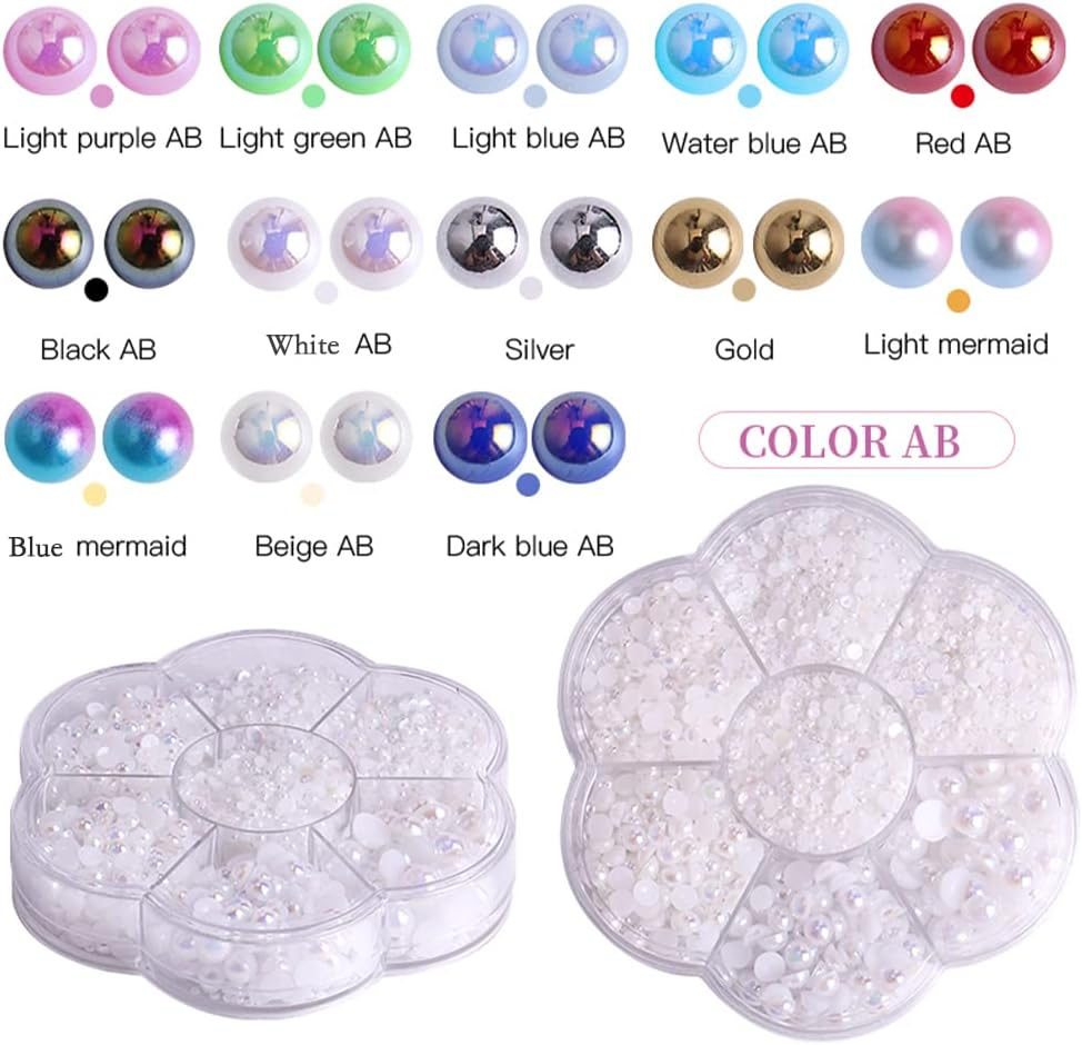 Aodse 6000 Pcs Nail Pearls for Nails Art, AB White Half Pearl for Crafts, Face Eyes Makeup, Charms DIY Crafting Charms Decorations Accessories - Ab Black image number 2