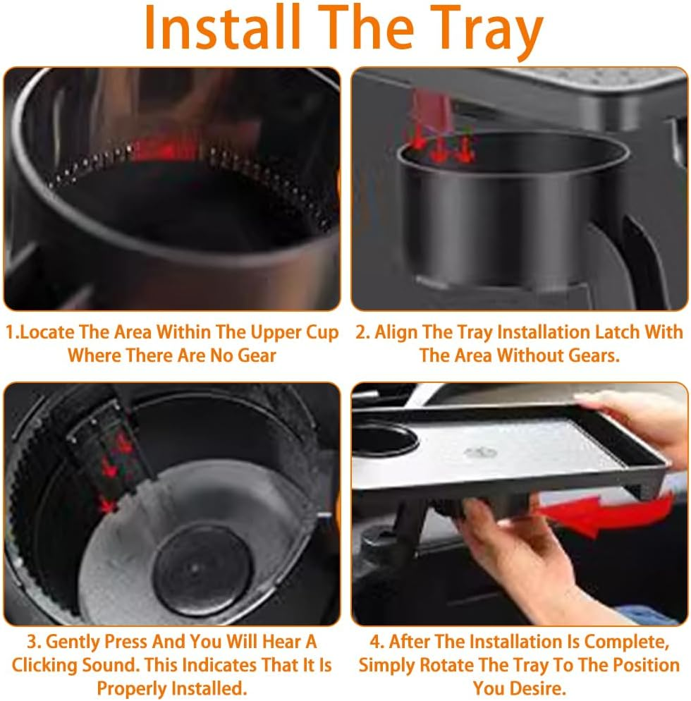 Car Cup Holder and Tray Set, Includes Two Cup Holder Trays, 2-In-1 Detachable Car Tray, 360&deg; Rotating Tray, with Phone Slot, Expandable Cup Holders, Travel Accessory image number 6