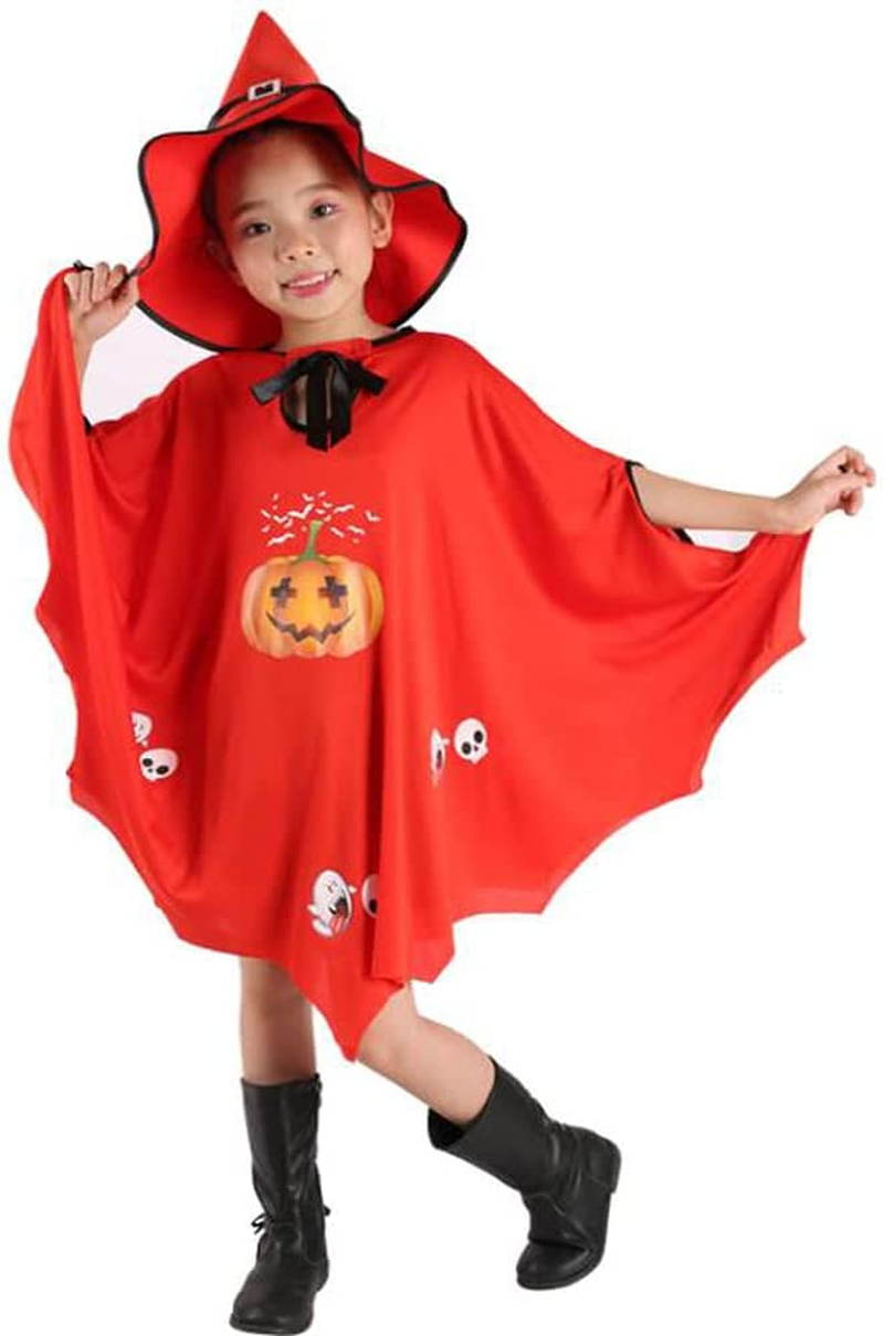 GREUS Kids Christmas Halloween Costume Satin Hooded Party Cloak with Hood Vampire Witch Cosplay Cape Robe 8-16 Y