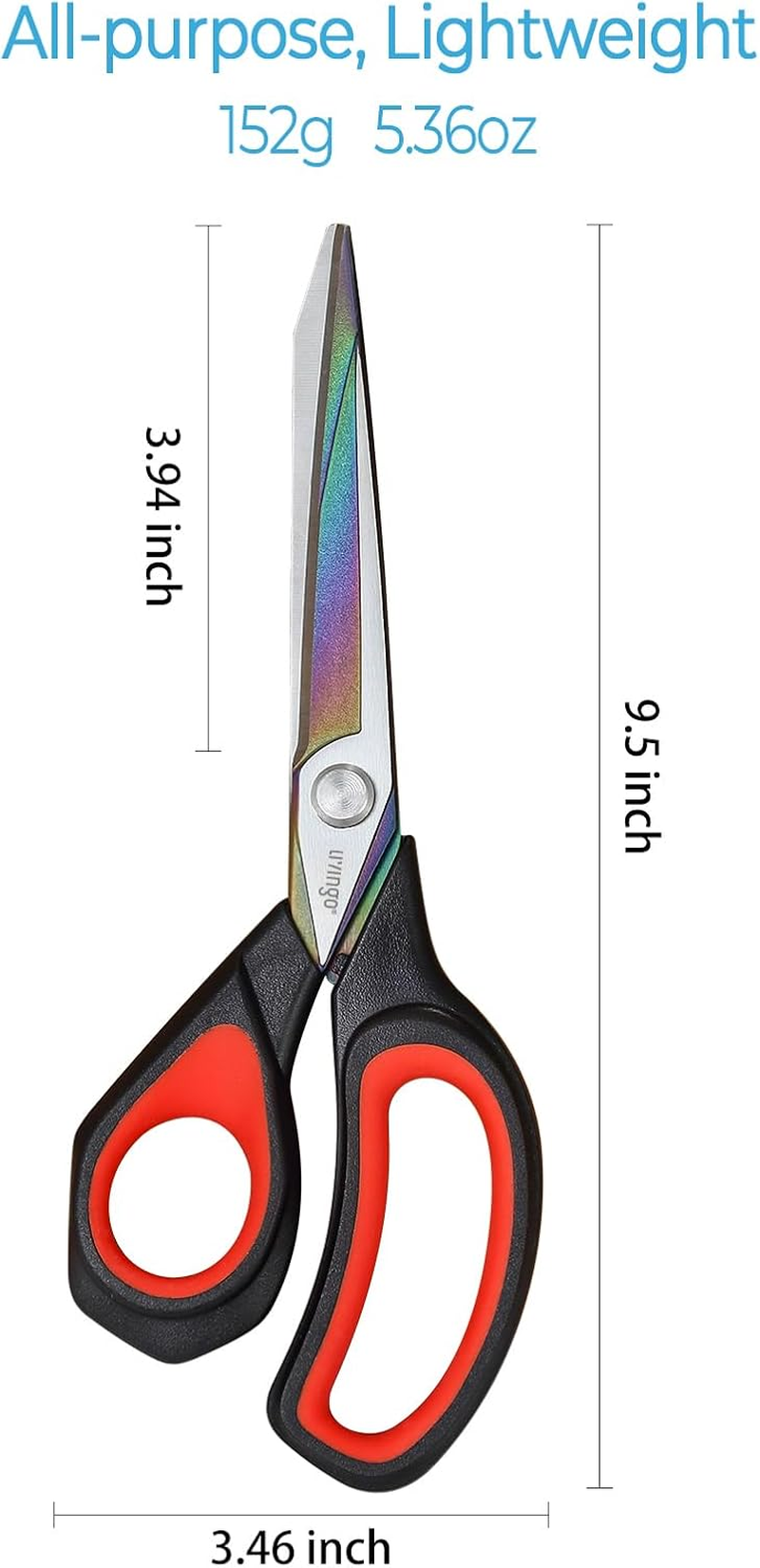 LIVINGO Left Handed Fabric Scissors - 9.5 Inch Sharp Titanium Coated Stainless Steel Sewing Shears for Crafting Office Dressmaking Cutting Clothes, Leather, Paper