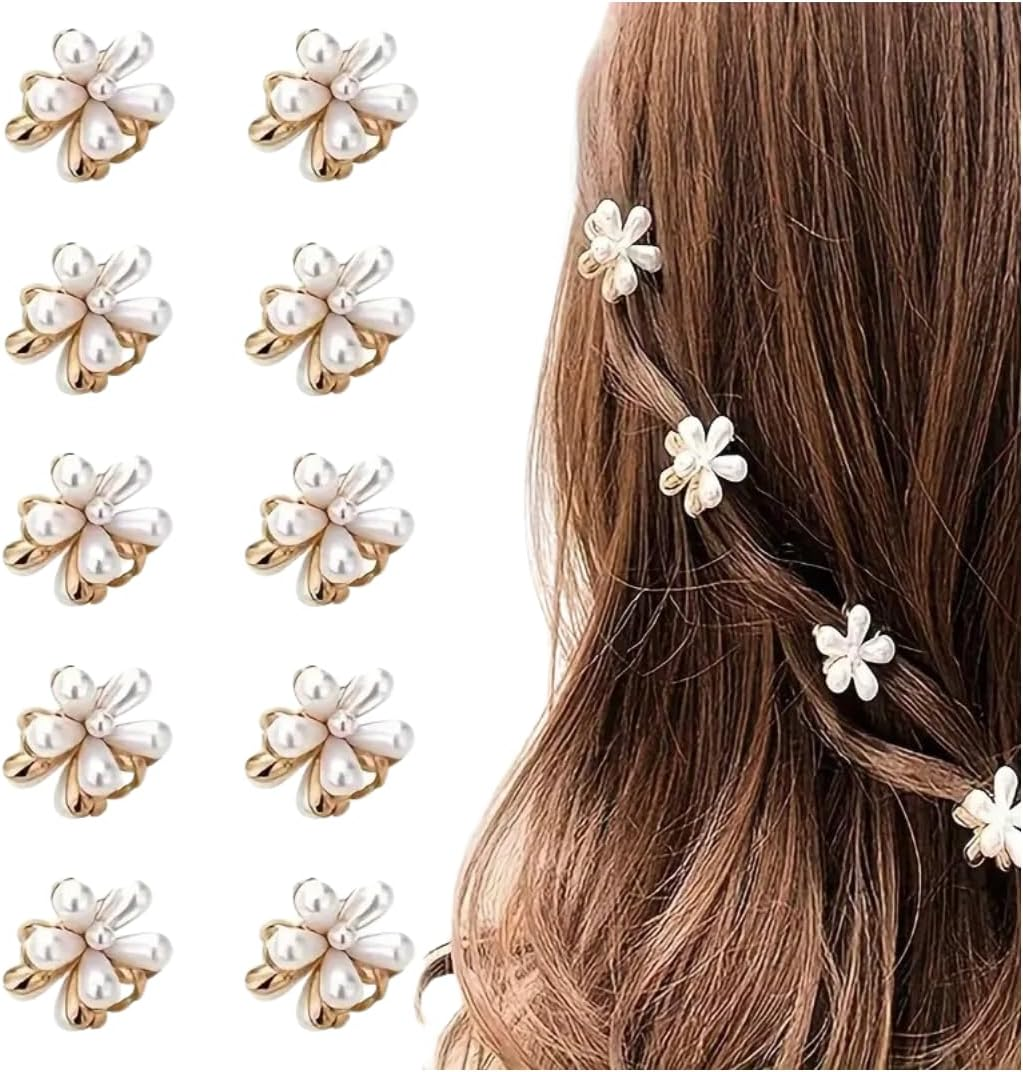 Pearl Flower Hair Claw Clips, 10 Pcs Mini Decorative Hair Accessories Flower Design image number 4