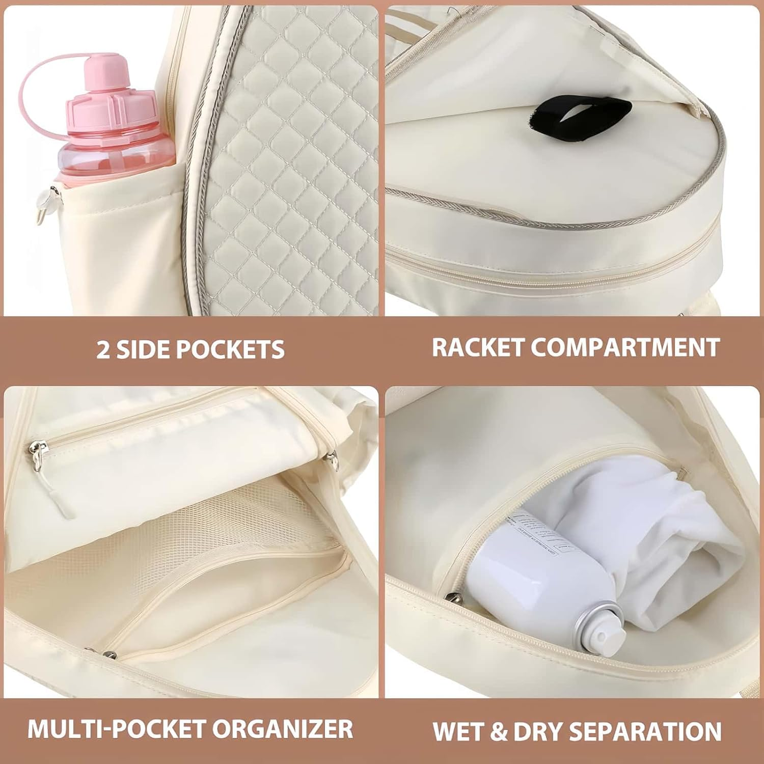 HOLADAWN Tennis Bags for Women & Men, Quilted Tennis Racket Bag Backpack for Tennis Racquet, Pickleball Paddles, Badminton image number 4