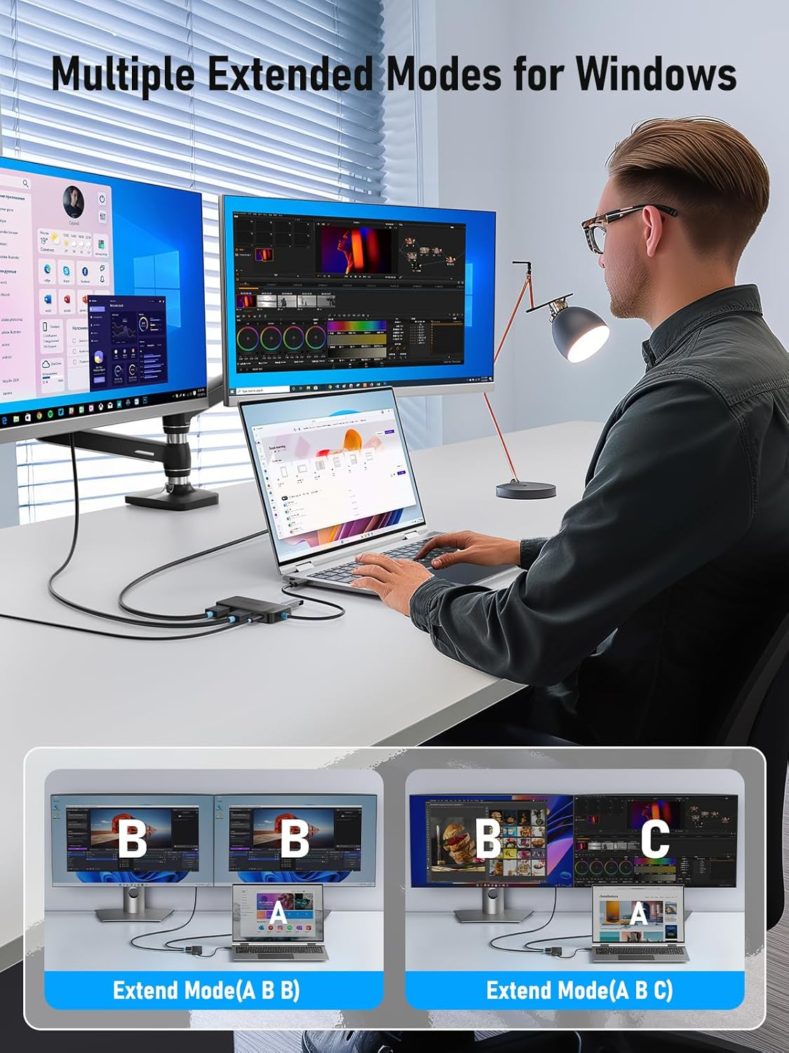 Lemorele 6 in 1 Docking Station Dual Monitor - USB C Hub W/ 4K HDMI*2, 5Gbps USB 3.0 * 3, USB C PD 100W Fast Charging - Plug and Play for Laptop Dell Lenovo HP Macbook Surface image number 1