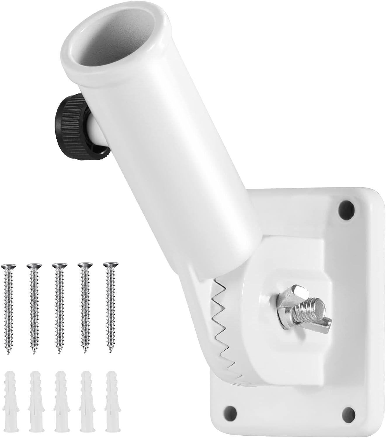 Flag Pole Holder Brackets, 1" Flag Pole Mounting Bracket with Hardwares for House Wall Porch, 1" Inner Diameter, 180&deg; Adjustable Multi Positions, Aluminium Alloy(1 Pack Black, Multi-Positions)