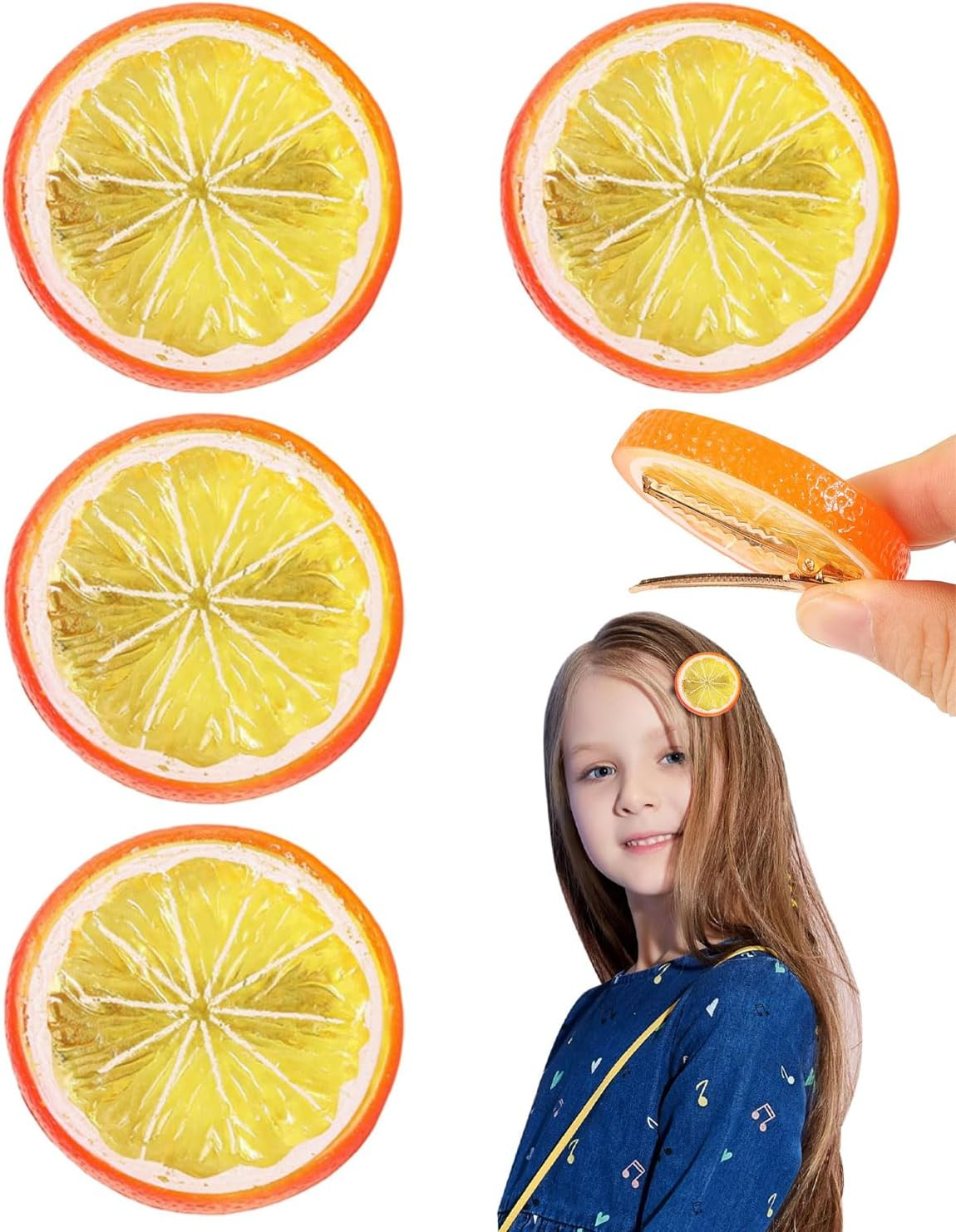 IPNSDON 4 Pieces Hair Clips Set Orange Hair Clips Elastic Hair Bands for Girls and Women Cute Fruit Hair Accessories for Carnival Costume Party image number 2