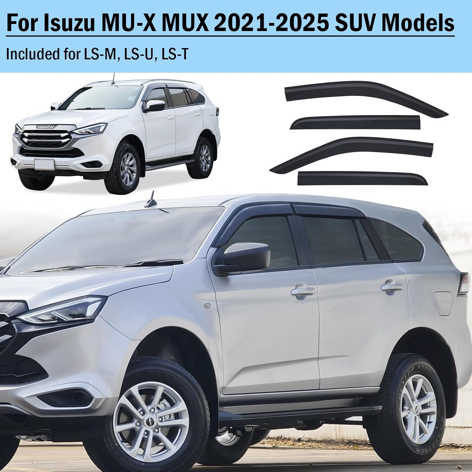 SUERAUTO4X4 Weather Shields for Isuzu MU-X MUX Accessories 2021-2025, Weathershields Wind Deflectors Window Visors Sun Rain Guard Injection Tinted Smoke Black Car Exterior, 4PCS Set image number 4