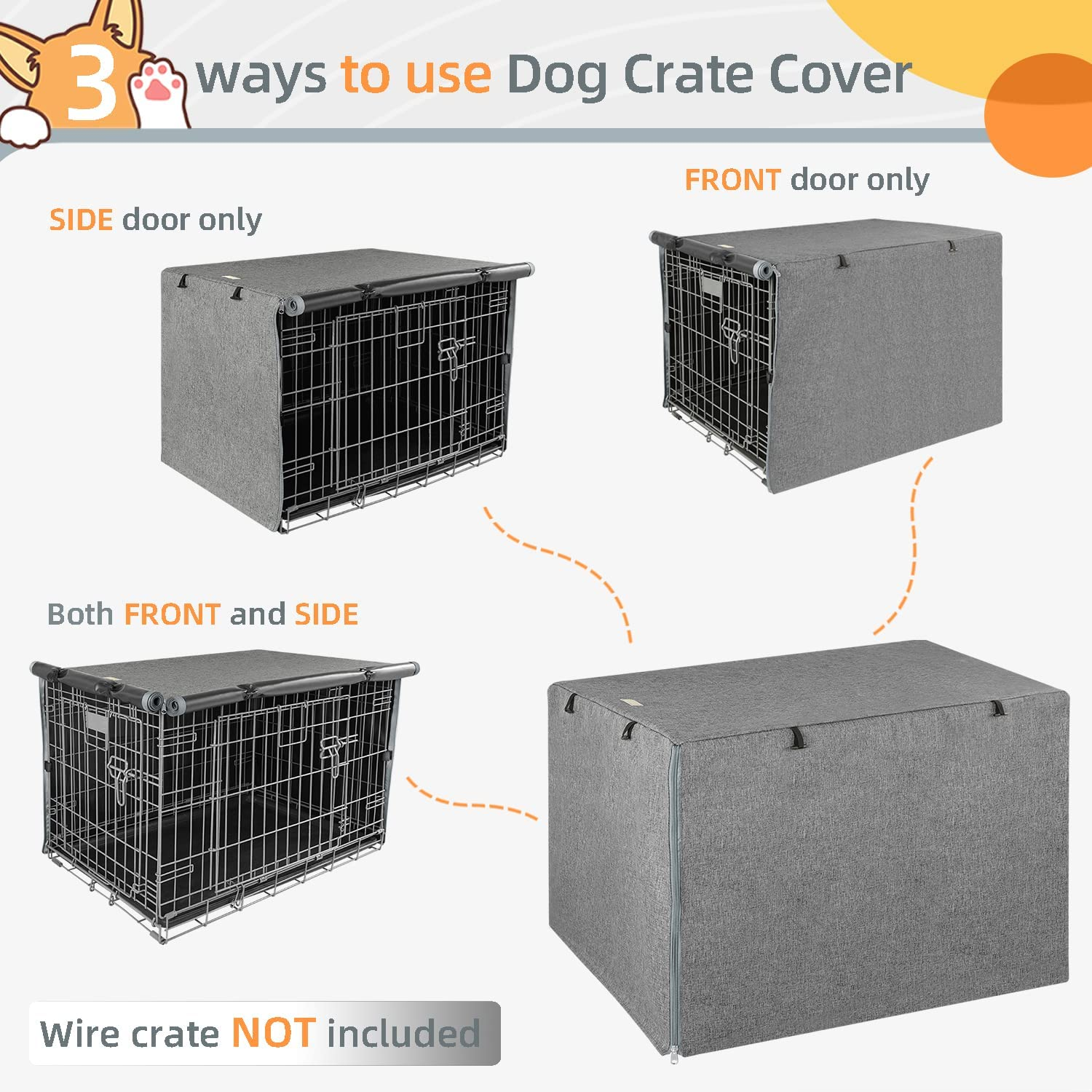 Double Door Dog Crate Cover, Dog Kennel Cover for Metal Dog Crates, Lightweight 600D Polyester Indoor/Outdoor Crate Cover (Fits 24 30 36 42 48 Inches Wire Crate) image number 6