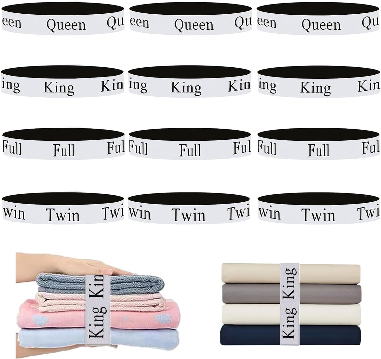 Bed Sheet Organizer Bands, 12Pcs Bed Sheet Organizer Elastic Bands, Closet Organization Sheet Straps,Linen Labels Bedding Bands,Elastic Bedding Sheet Straps,Bed Sheet Organizer Bands Bedsheets Bands image number 4